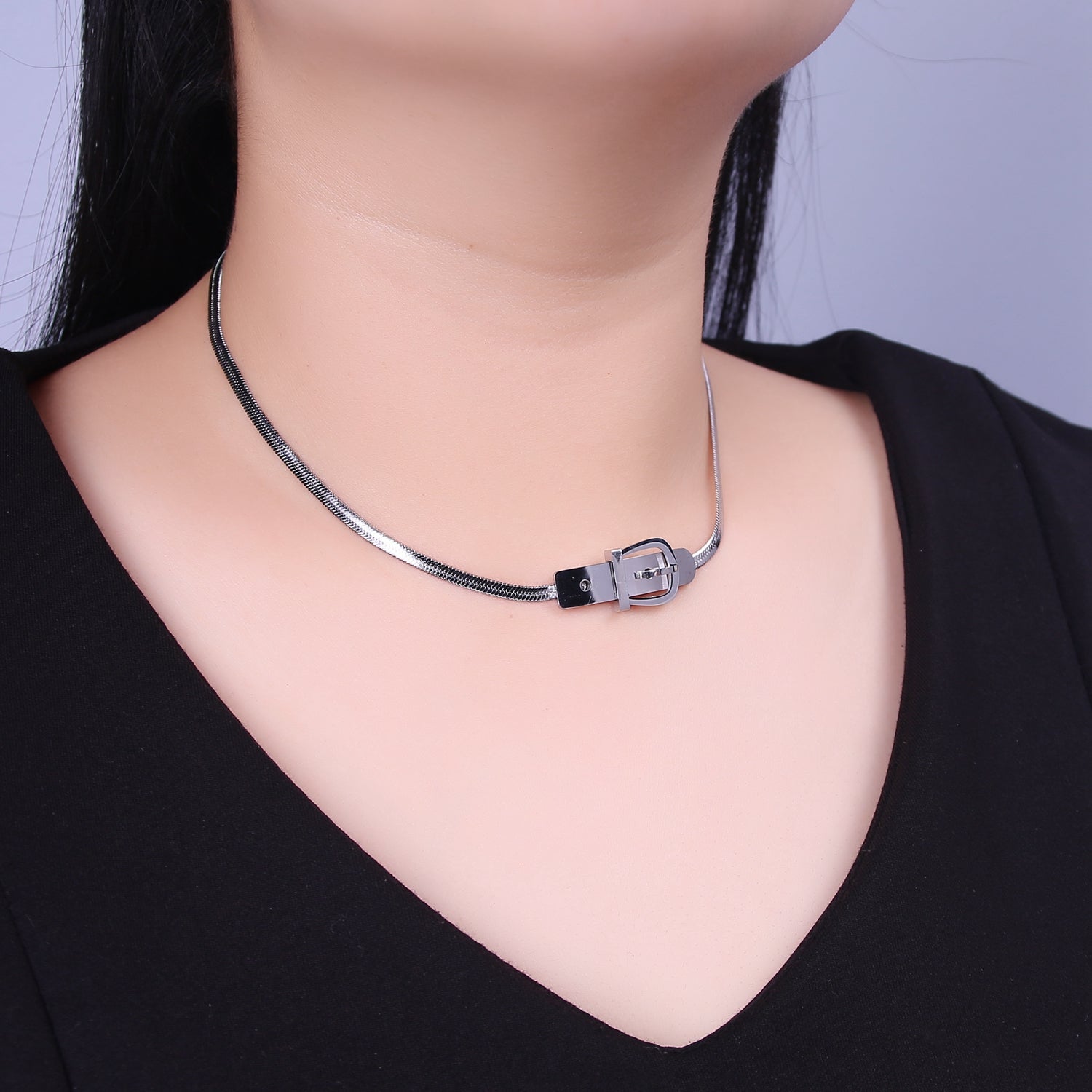 Gold Belt Buckle Herringbone Choker Necklace Belt Silver Snake Chain Necklace WA-922 WA-923 - DLUXCA