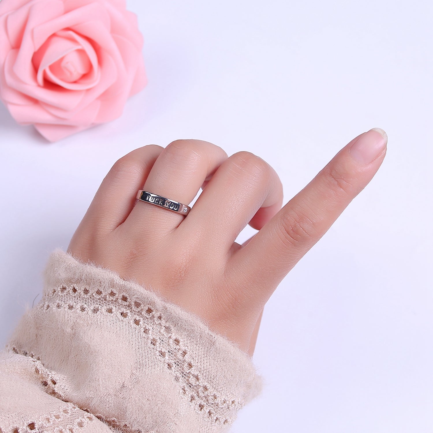 Fuck You Ring statement women ring FU f*ck Silver Band Ring V-224 - DLUXCA