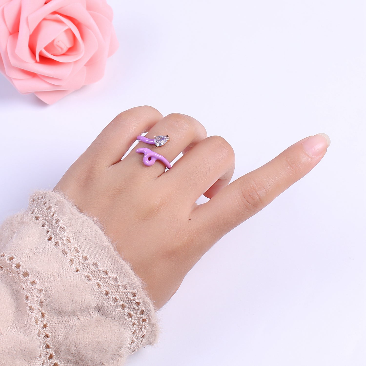 Enamel Twist Ring Y2K Jewelry Tear Drop Cz Stone Swirl Trend Ring for Christmas Gift - DLUXCA