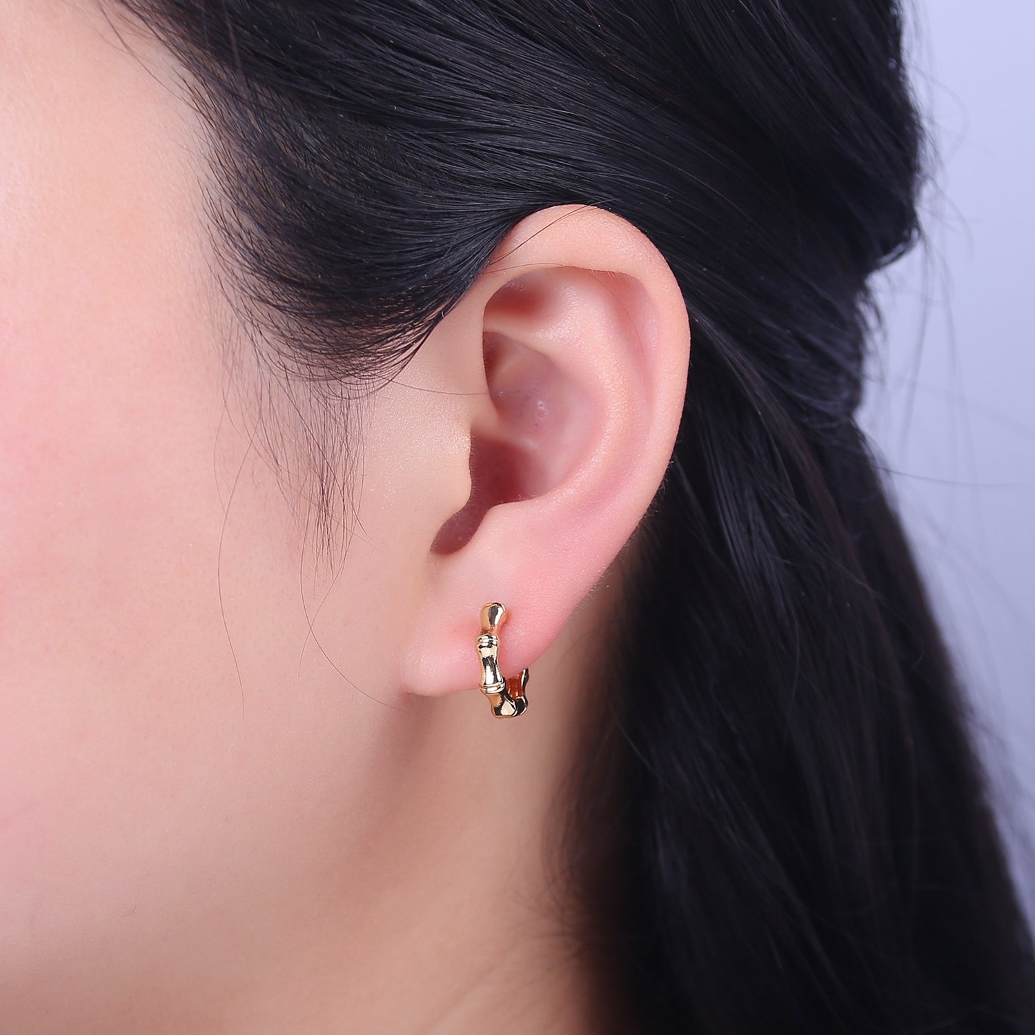 15mm Gold Bamboo Hoop Earring for Everyday Jewelry Q-83 - DLUXCA