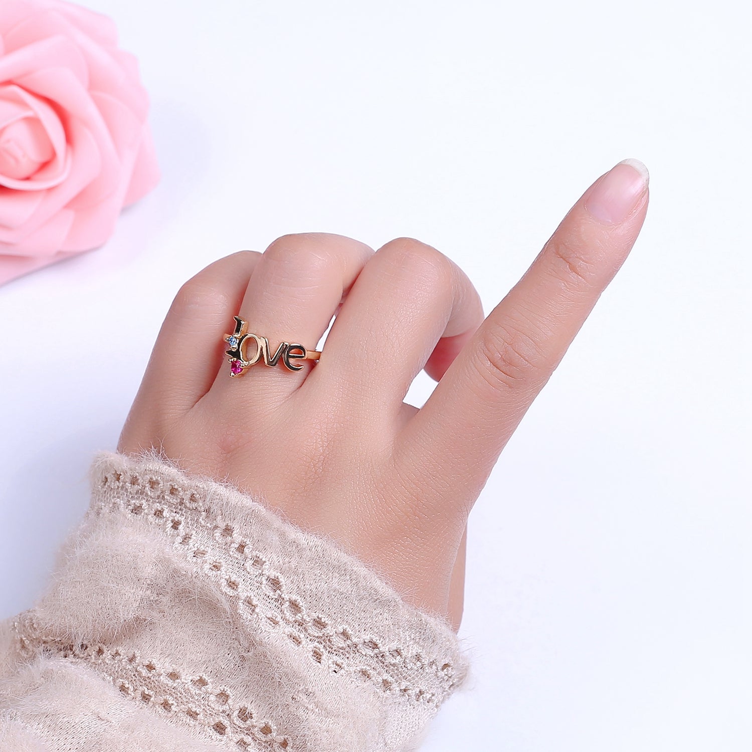 18k Gold Filled Love Ring, Gold Script Love Ring, Engagement Ring, Promise Ring, Love Word Ring, S-517 - DLUXCA