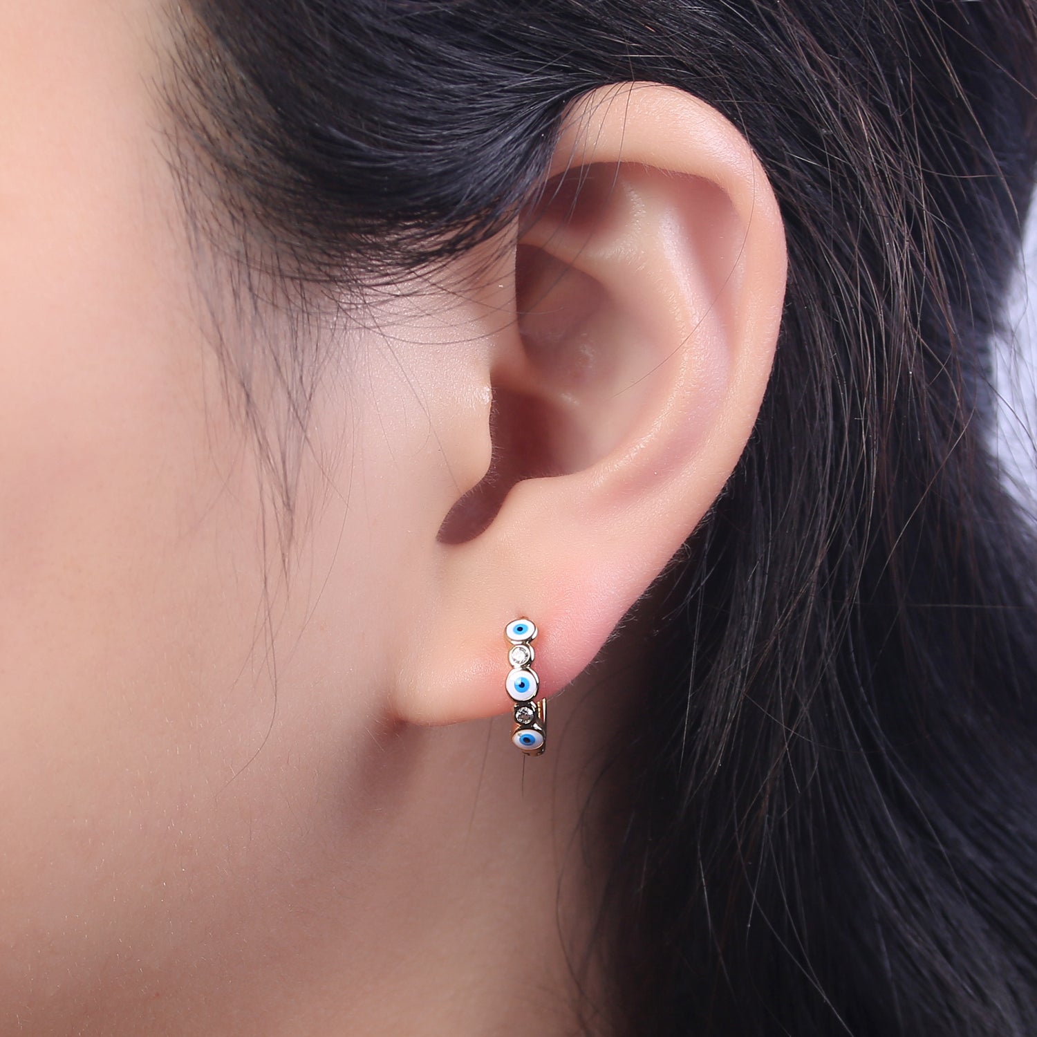 Dainty Evil Eye Hoop Earring 14mm Huggie Earring Protection Amulet Jewelry t-309 - DLUXCA