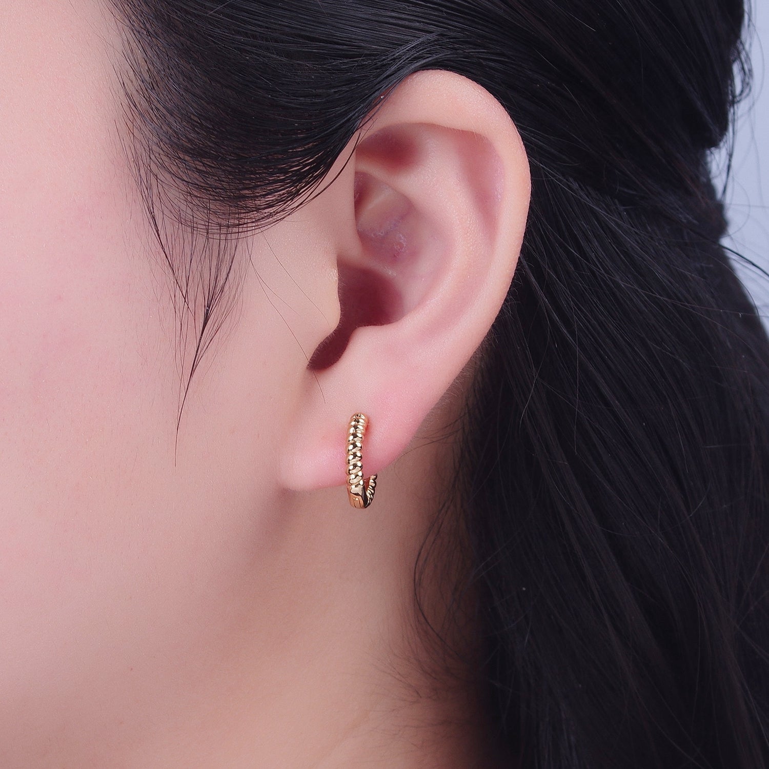 Mini Gold Croissant Twist Hoops Earrings W692 - DLUXCA