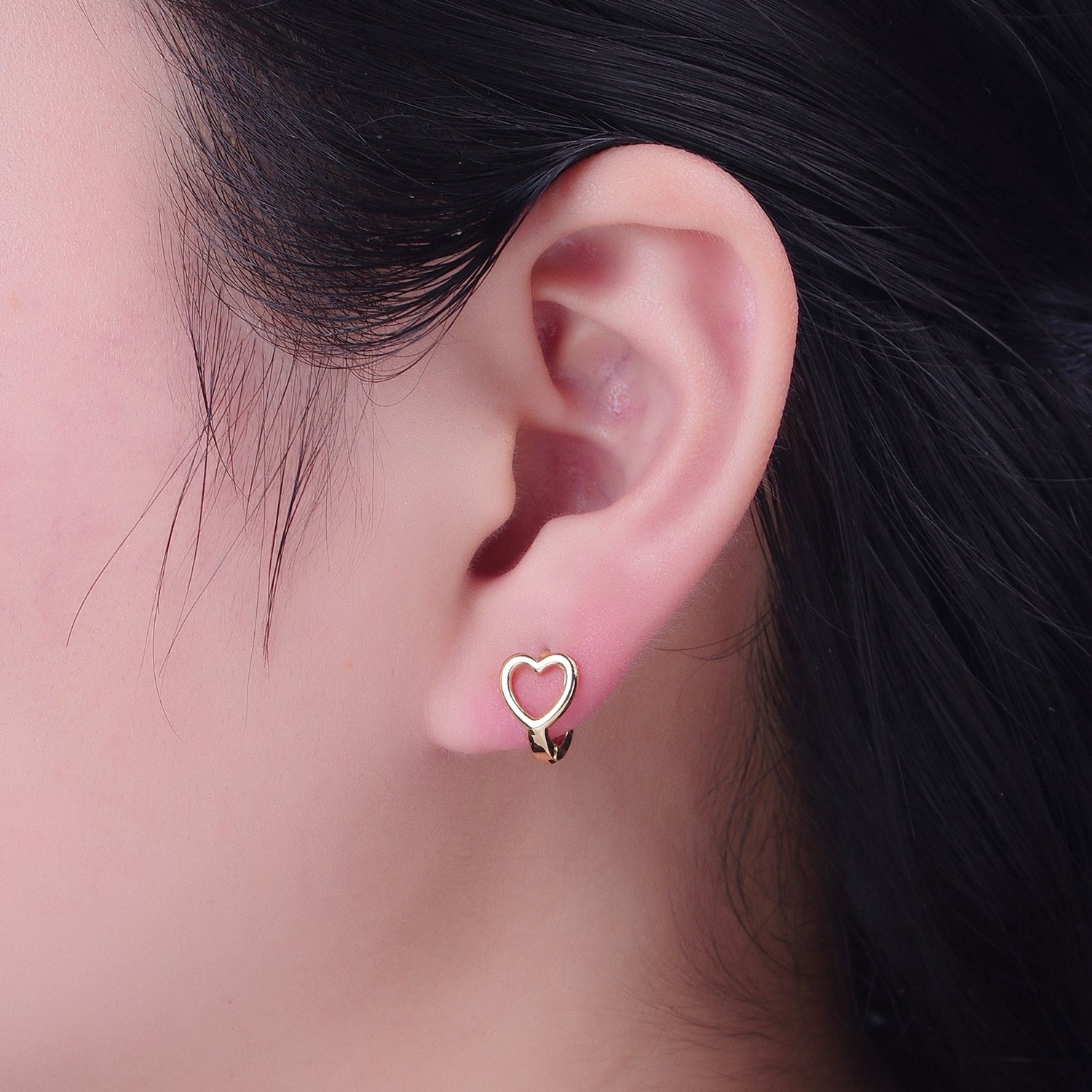 Minimalist 24K Gold Filled Valentine Love Heart Huggie Hoops Earrings W737 - DLUXCA