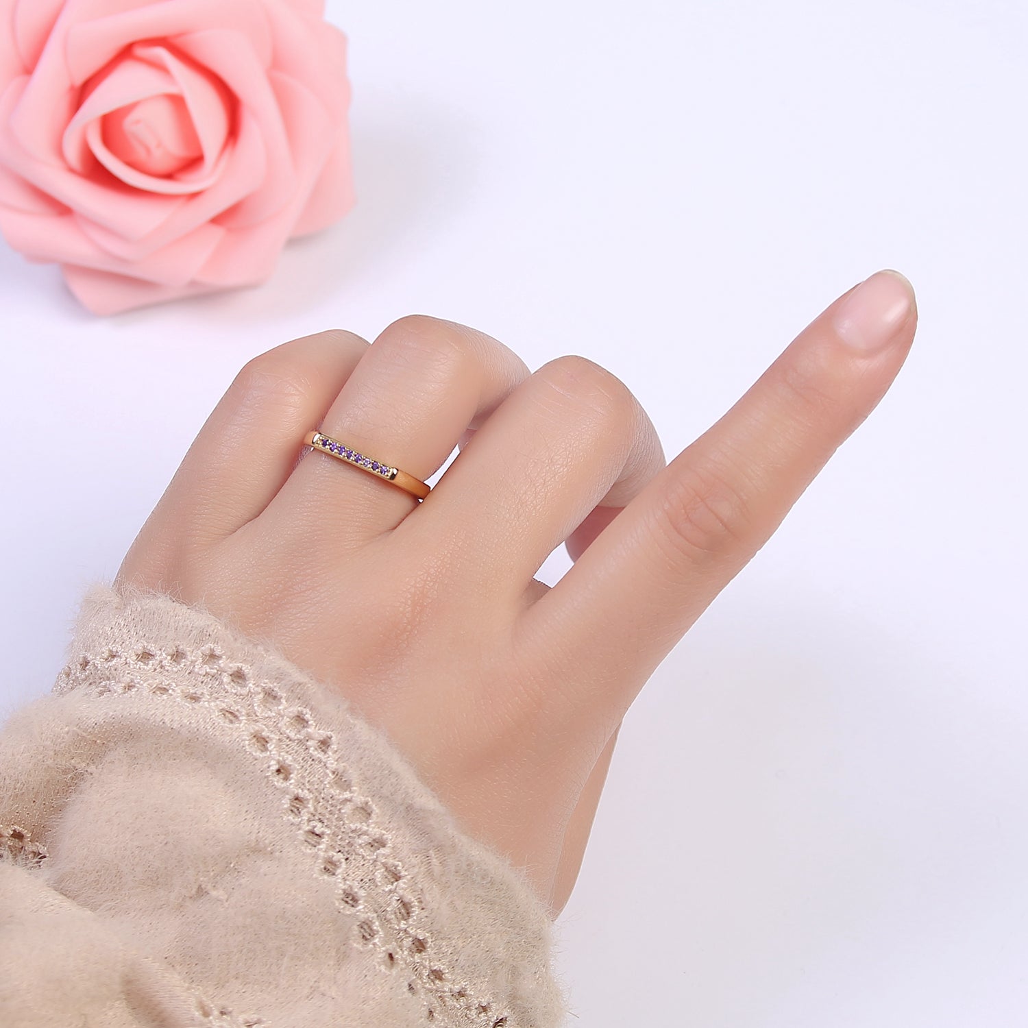 Signet Ring, Bar Ring, Stacking Ring, Minimalist Jewelry Gold Signet Ring, CZ Geometric Ring U-508 - DLUXCA