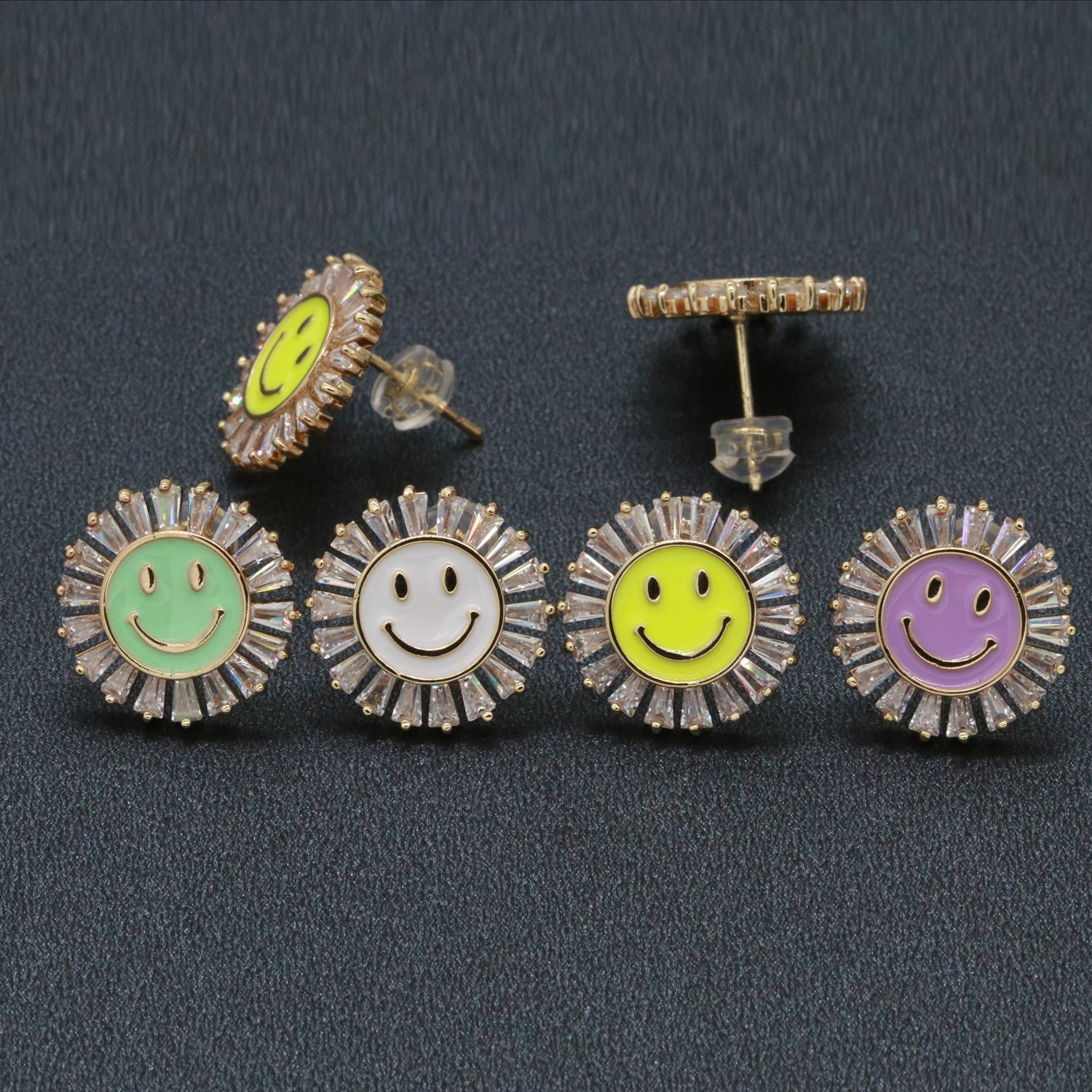 16mm Stud Enamel Smiley Face Stud Earrings Y2K 90S 1990's Cute Earring Harajuku Kawaii Pastel Happy Face Earring for Gift - DLUXCA