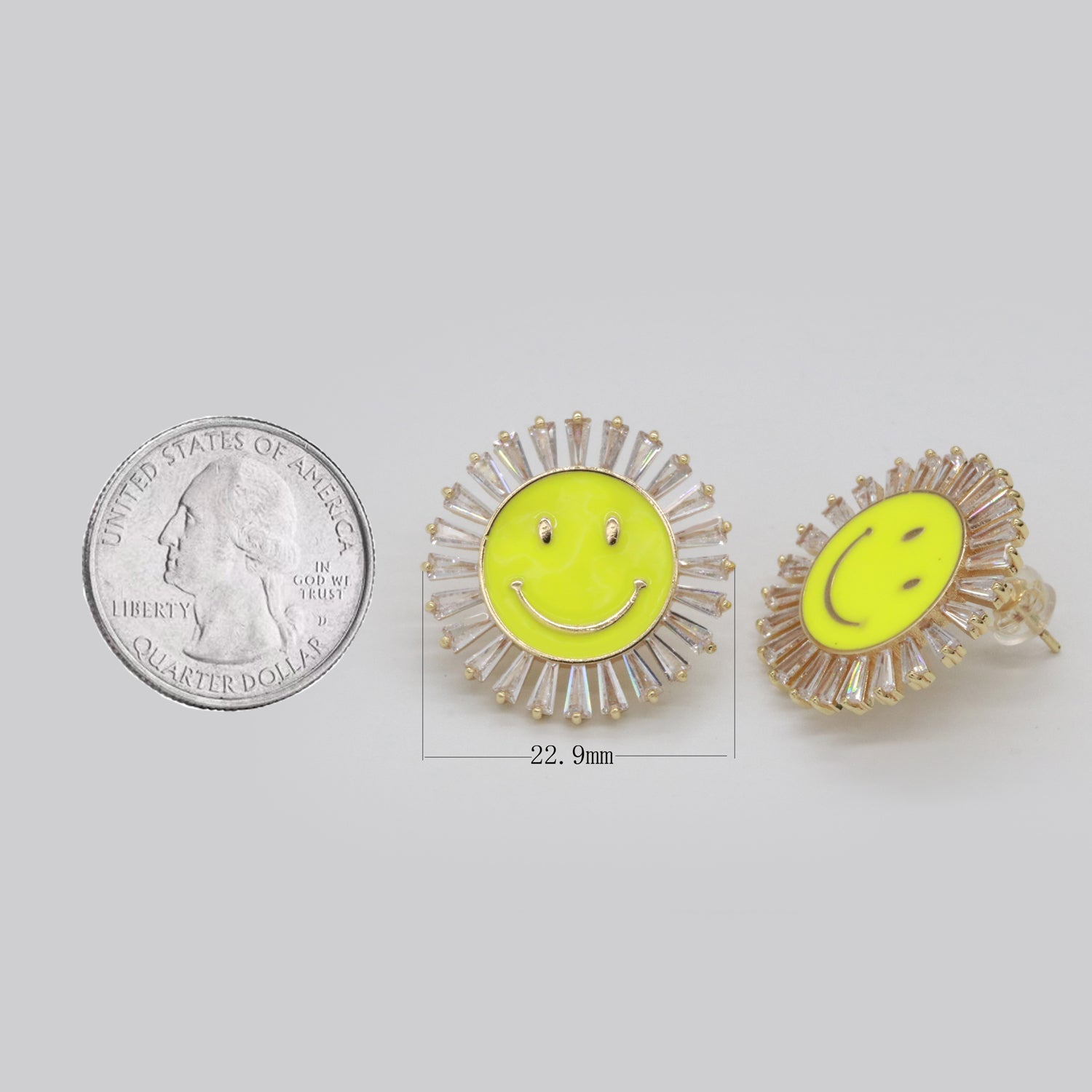 23mm Stud Enamel Smiley Face Stud Earrings Y2K 90S 1990's Cute Earring Harajuku Kawaii Pastel Happy Face Earring for Gift - DLUXCA