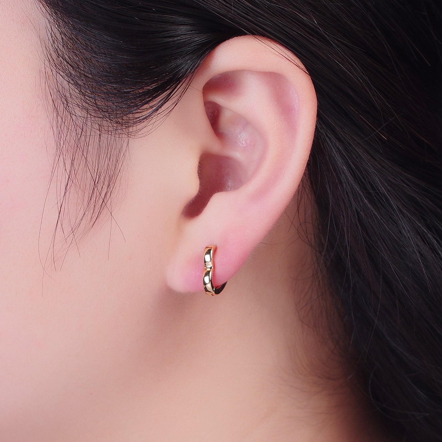 24K Gold Filled Heart Love For Huggie Hoop Earrings, Valentine Cubic Zirconia Earrings W747 W748 W749 - DLUXCA