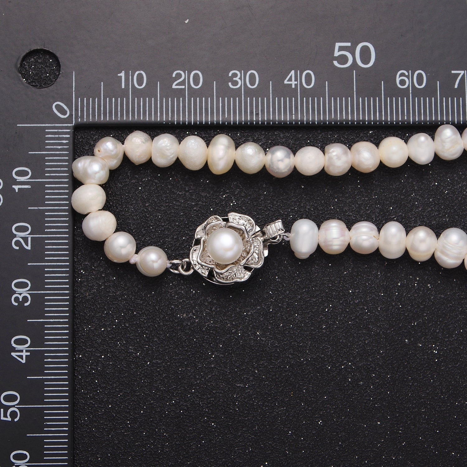 White Gold Filled Silver Flower Statement Freshwater Pearl 16.5 Inch Choker Necklace | WA-1181 - DLUXCA