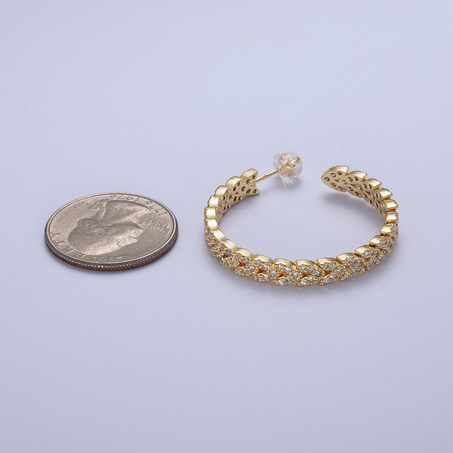 Micro Paved CZ Gold Wreath Paddy Heart Statement C Shaped Hoops Stud Earrings | G586 G587 - DLUXCA