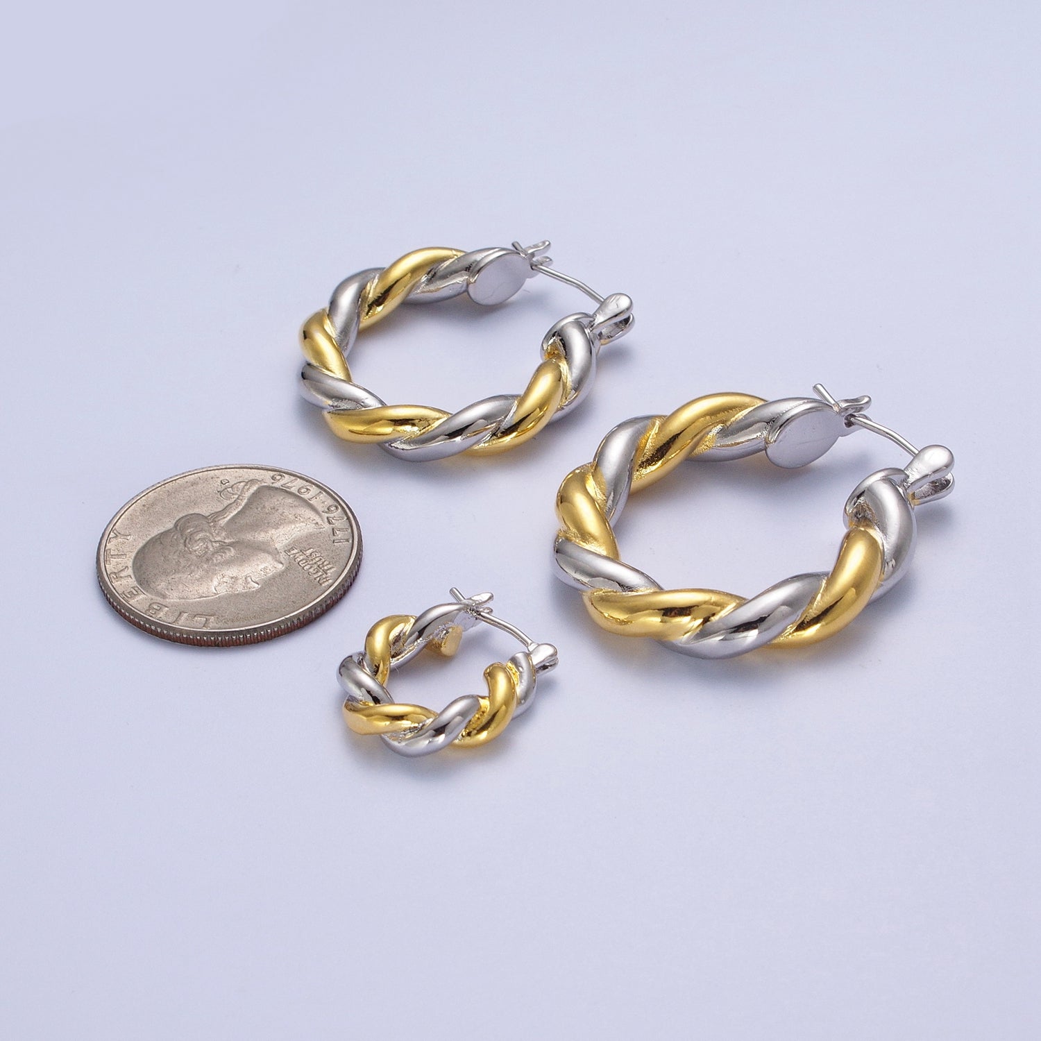 Mixed Metal Silver & Gold Twisted Chunky Two Tone Croissant Hoops Statement Earrings Gift For Her | G588 G589 G680 - DLUXCA
