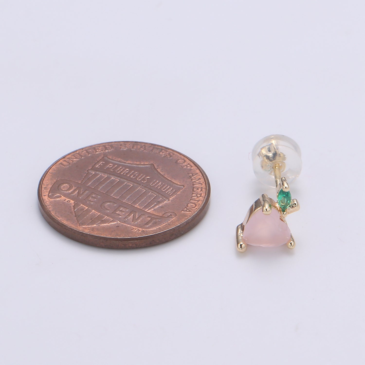 Gold Peach Stud Earring, Crystal Berry Studs, Pink Heart Fruit Earring, Minimalist Earring, Dainty Earrings for Girls Gift - DLUXCA