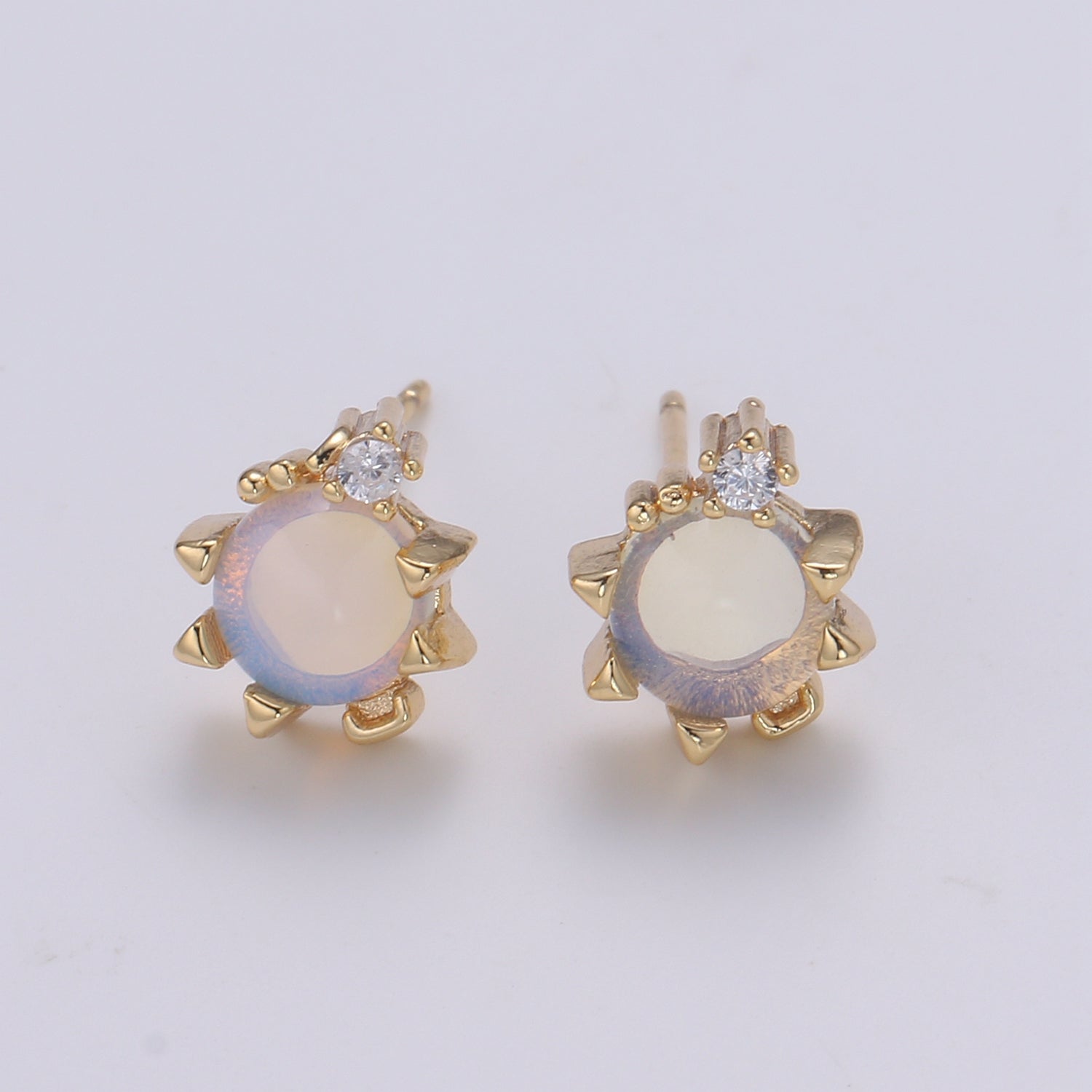 Single Bold Faux Pearl on Gold Plated Studs Earring CZ Round Stone Simple Gold Earring Jewelry GP-656 - DLUXCA