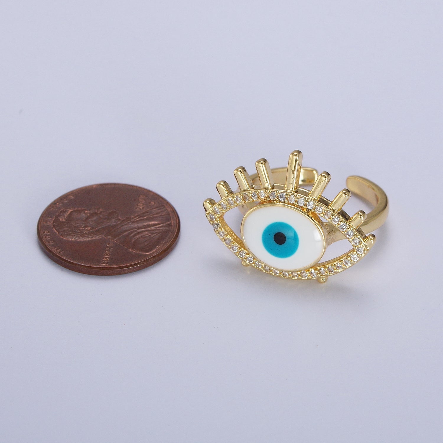 24K Gold Filled Evil Eye White, Blue Enamel Micro Paved CZ Ring | Y487 Y488 - DLUXCA
