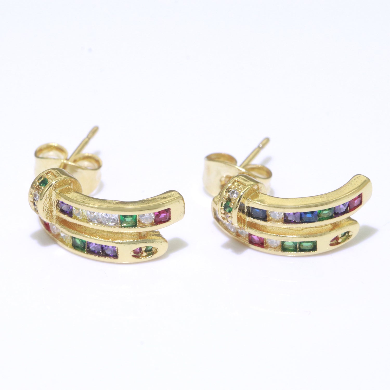 Colorful Cz Stud Earring in Gold Filled Rainbow Cubic Zirconia Stud - DLUXCA