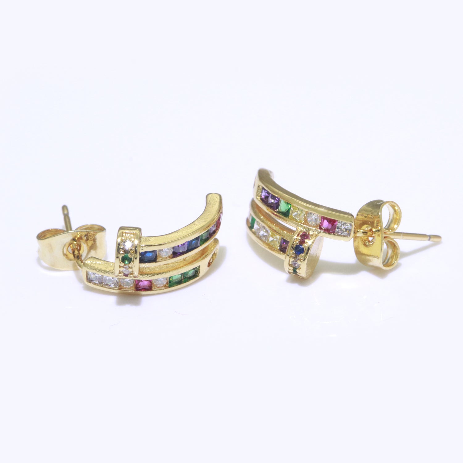 Colorful Cz Stud Earring in Gold Filled Rainbow Cubic Zirconia Stud - DLUXCA