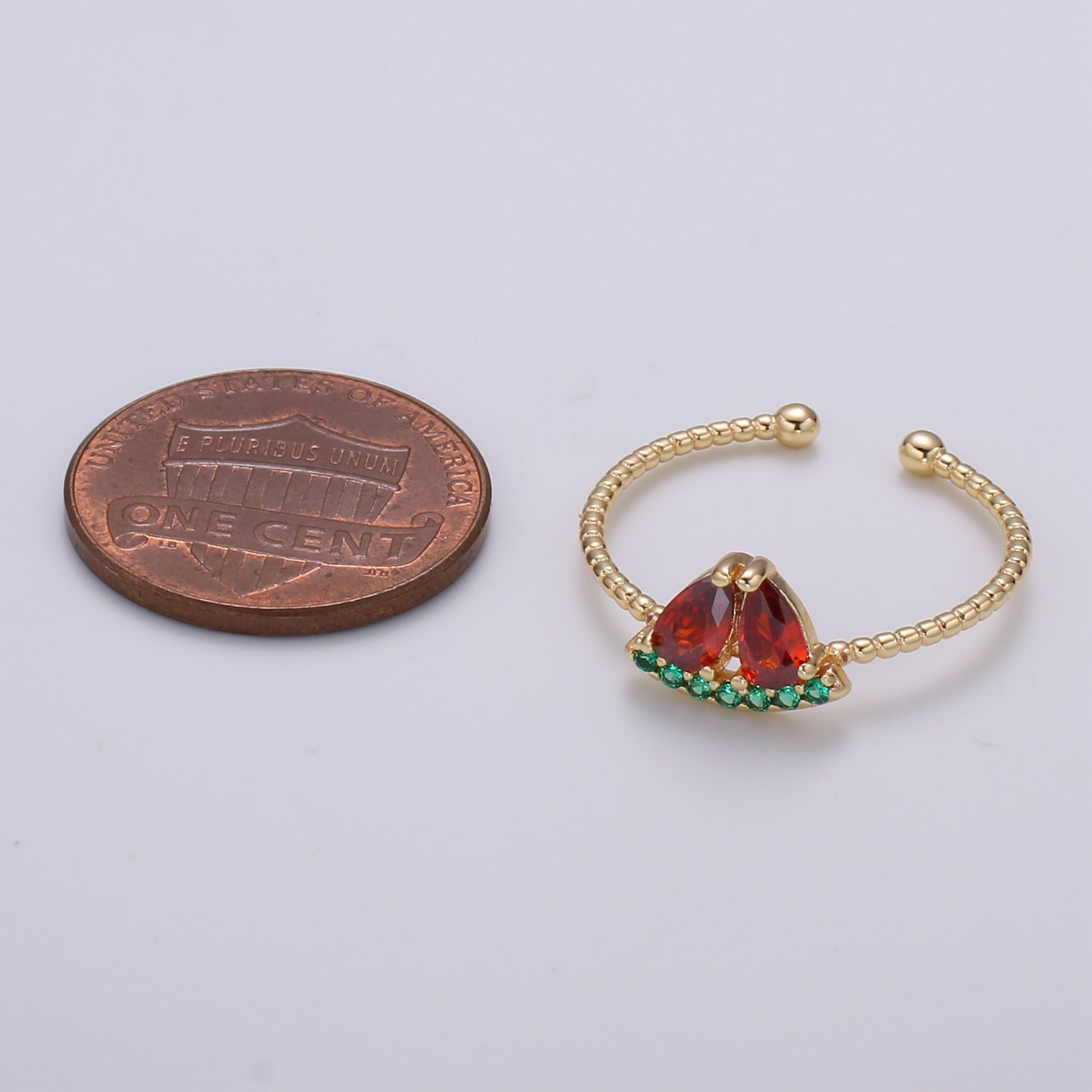 Red Watermelon Gold Filled Adjustable Ring - R493 - DLUXCA