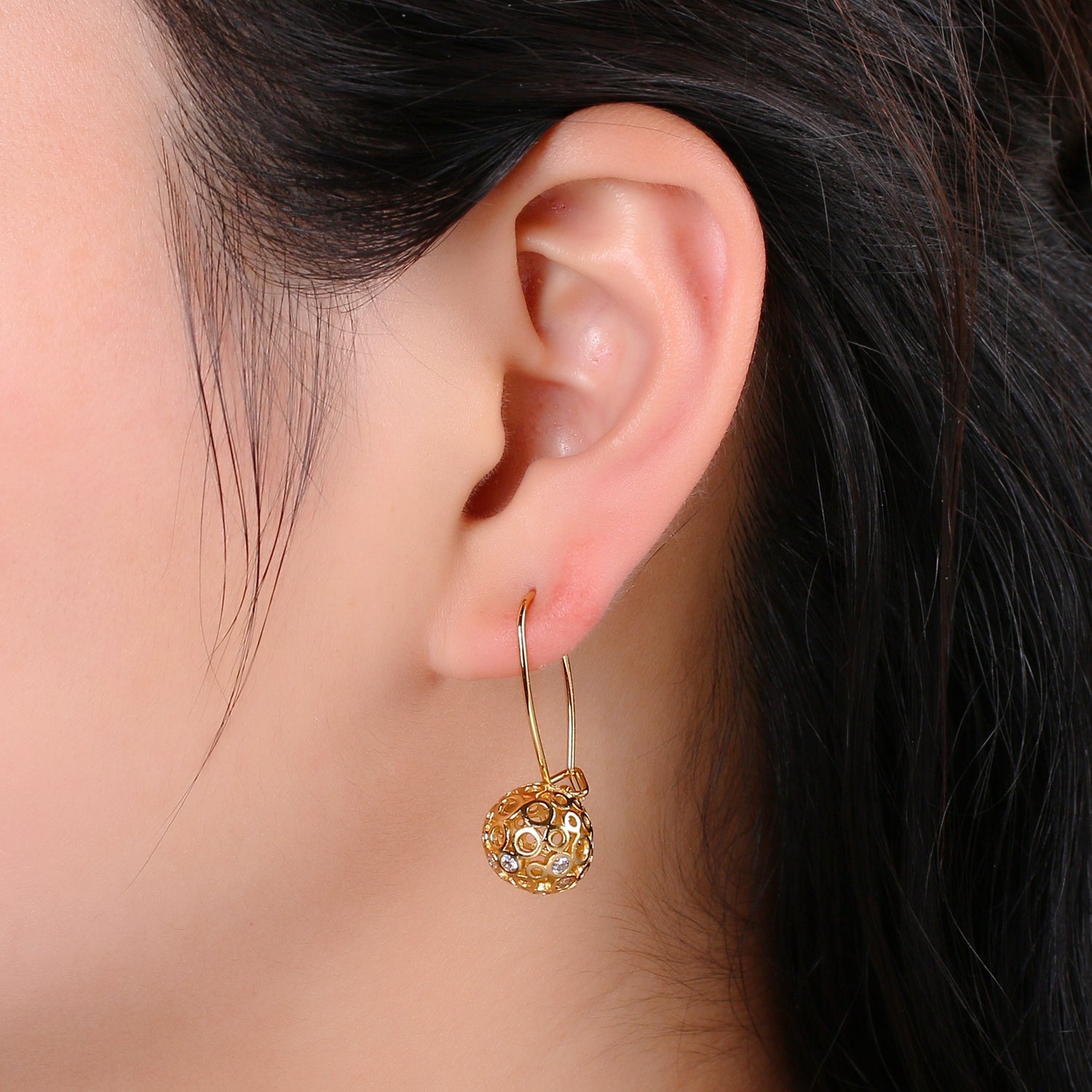 1 pair Gold Ball Earrings - 24k Gold Filled Drop Ball Earrings Dangle Earrings - Statement Jewelry Party Earring Ear-1302 - DLUXCA