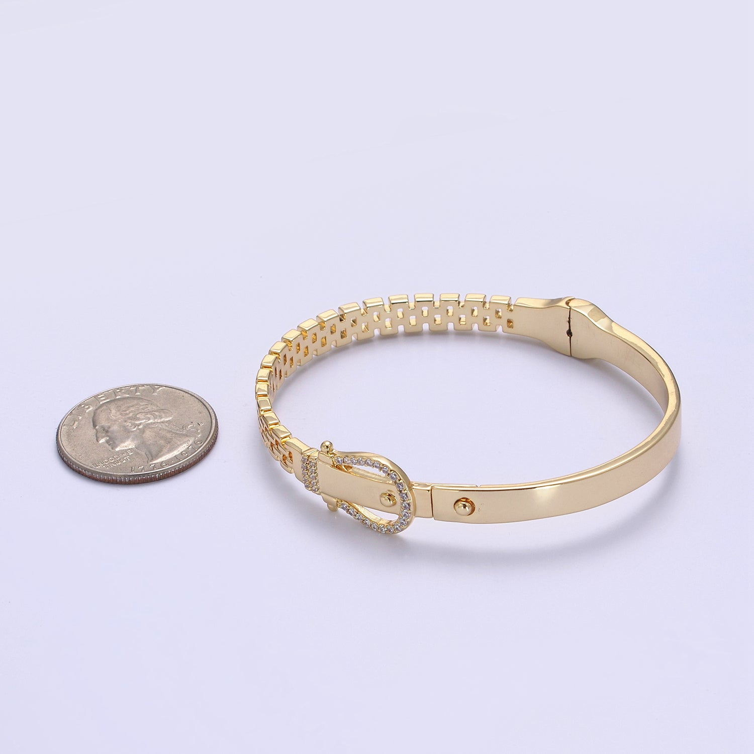 Belt Buckle Bracelet Crystal Belt Bangle Gold Band Cubic Zirconia Stackable Jewelry Fashion Women's WA-689 - DLUXCA