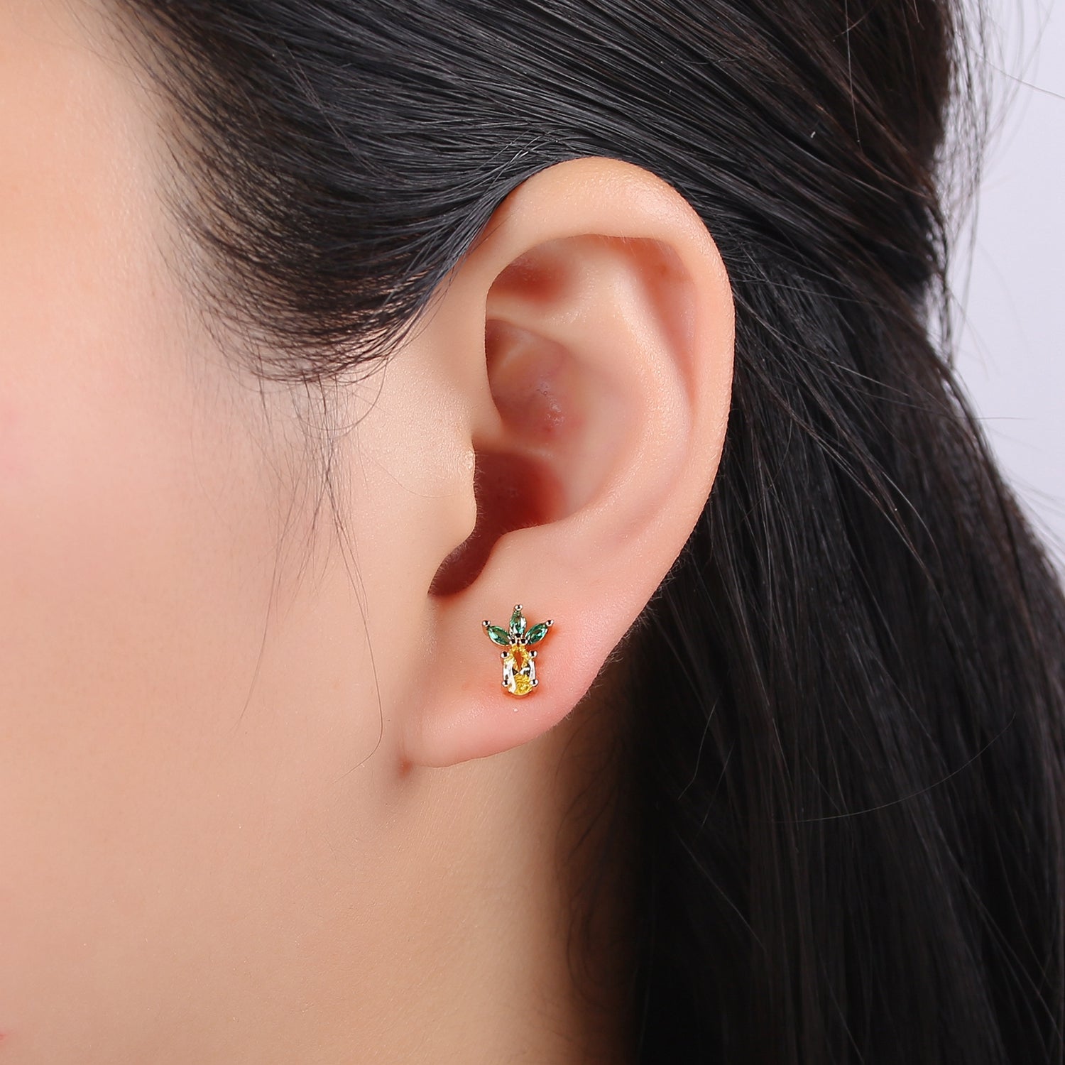 Gold Pineapple Stud Earrings, Crystal Pineapple Studs, Dole Jewellery, Fruit Earrings, Minimalist Earrings, Earrings for Girls - DLUXCA