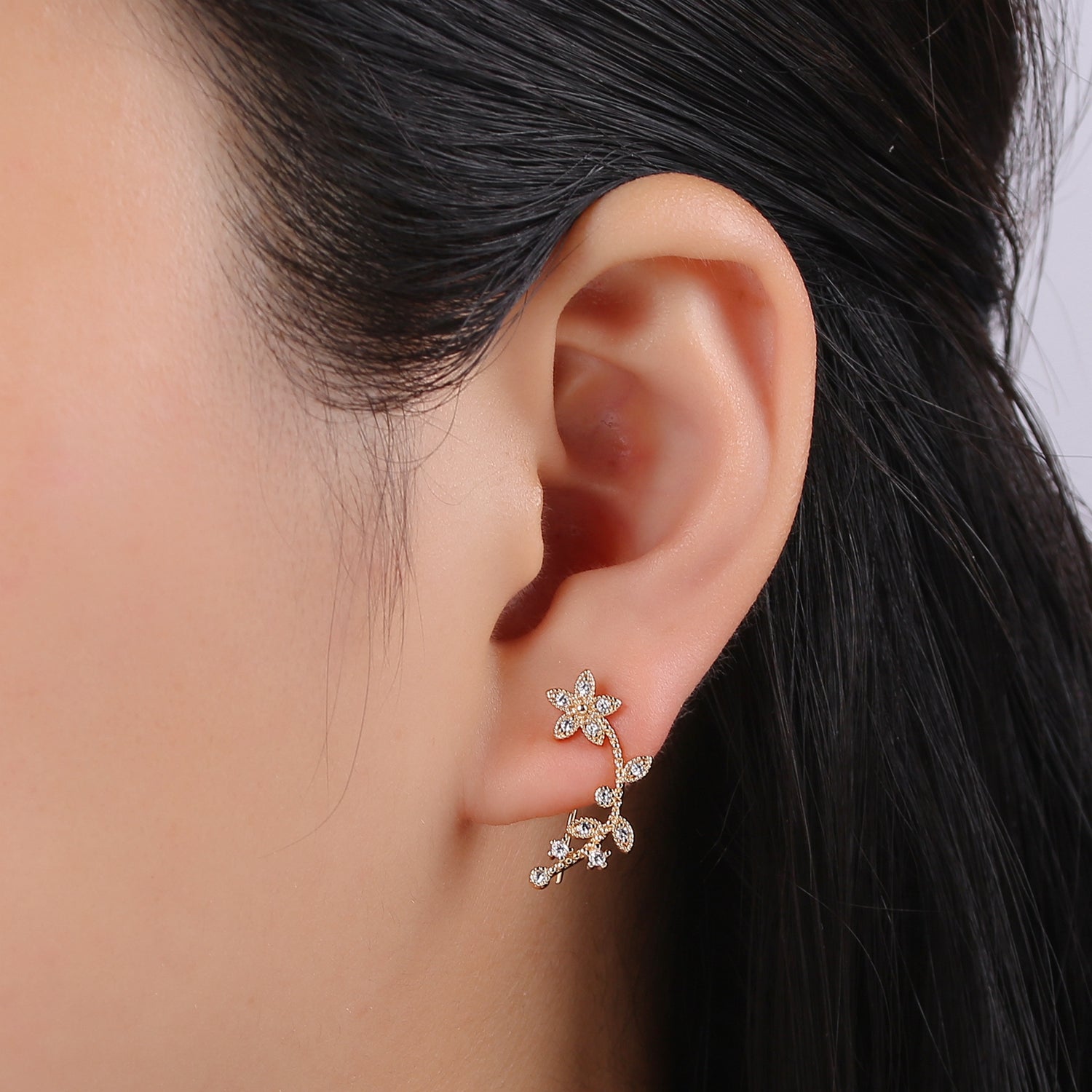 1 pair Minimalist Jasmine Ear Crawlers | Ear Climbers | Bridesmaid Earrings | Ear Crawler | Bridesmaid Gift |Mother’s Day Gift - DLUXCA