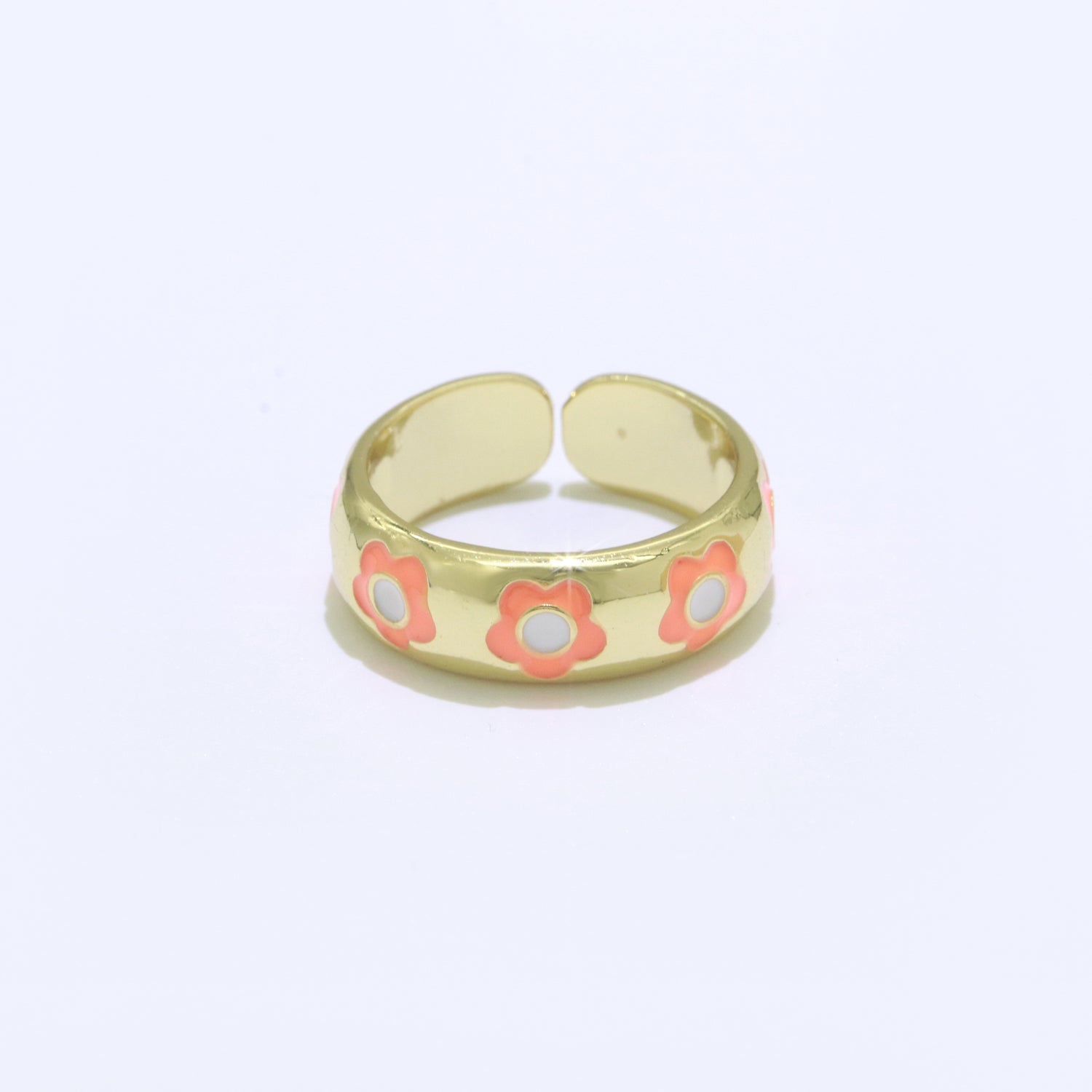 Gold Daisy Enamel Open Adjustable Ring Minimalist Jewelry Stackable Midi Ring - DLUXCA