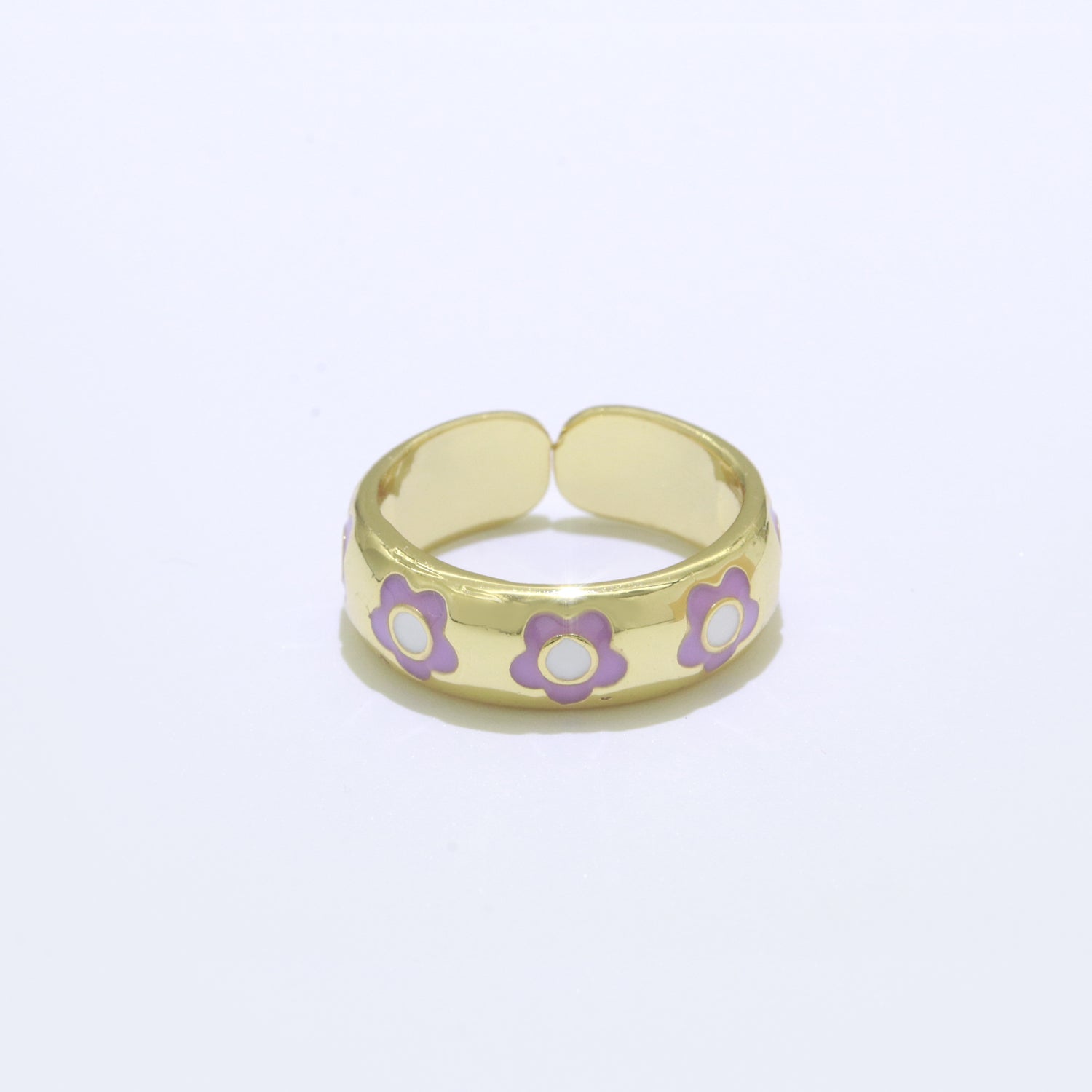 Gold Daisy Enamel Open Adjustable Ring Minimalist Jewelry Stackable Midi Ring - DLUXCA