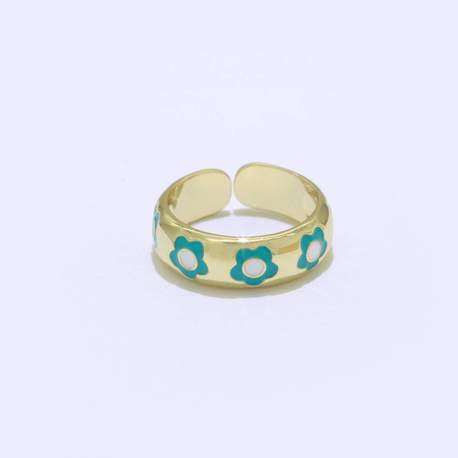 Gold Daisy Enamel Open Adjustable Ring Minimalist Jewelry Stackable Midi Ring - DLUXCA