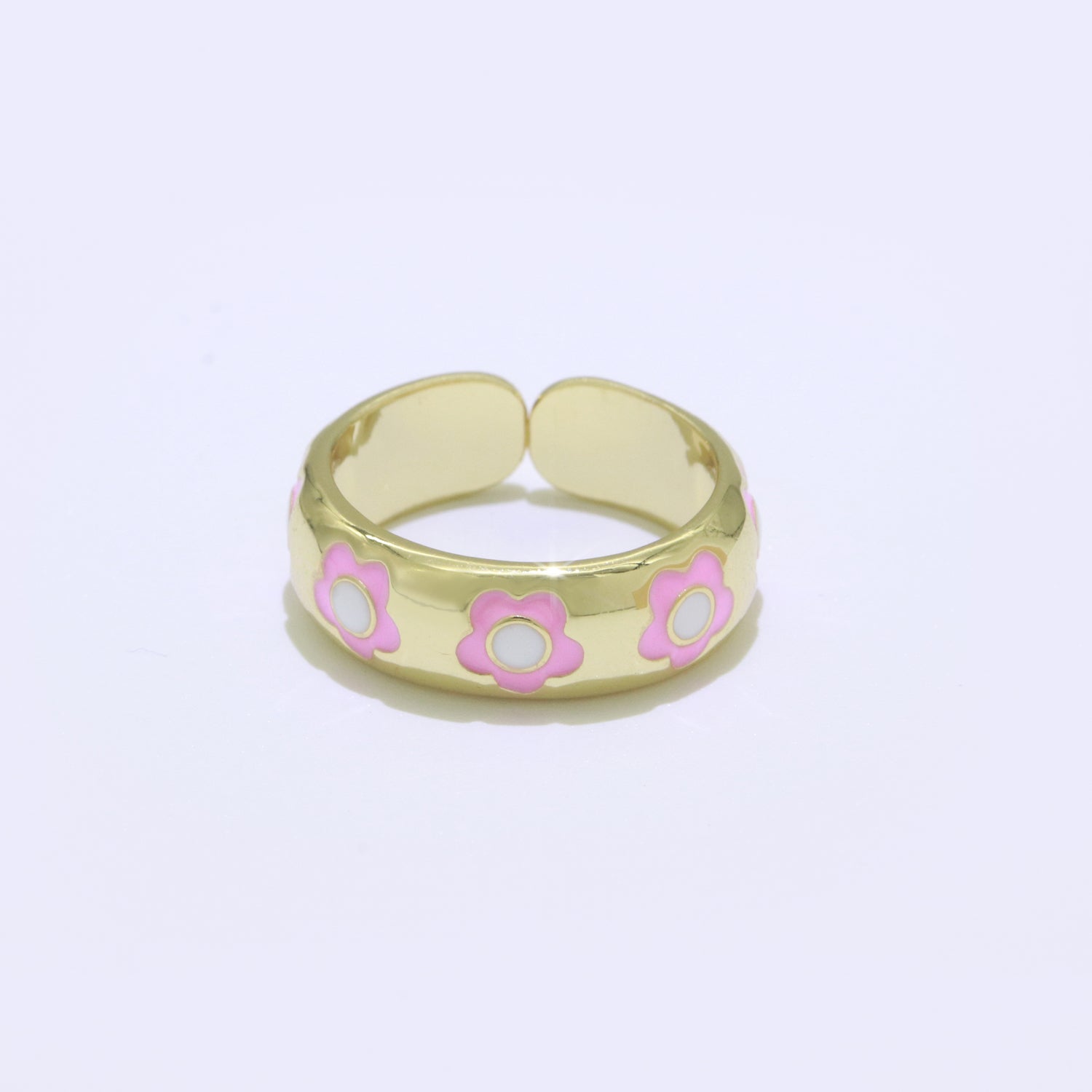 Gold Daisy Enamel Open Adjustable Ring Minimalist Jewelry Stackable Midi Ring - DLUXCA