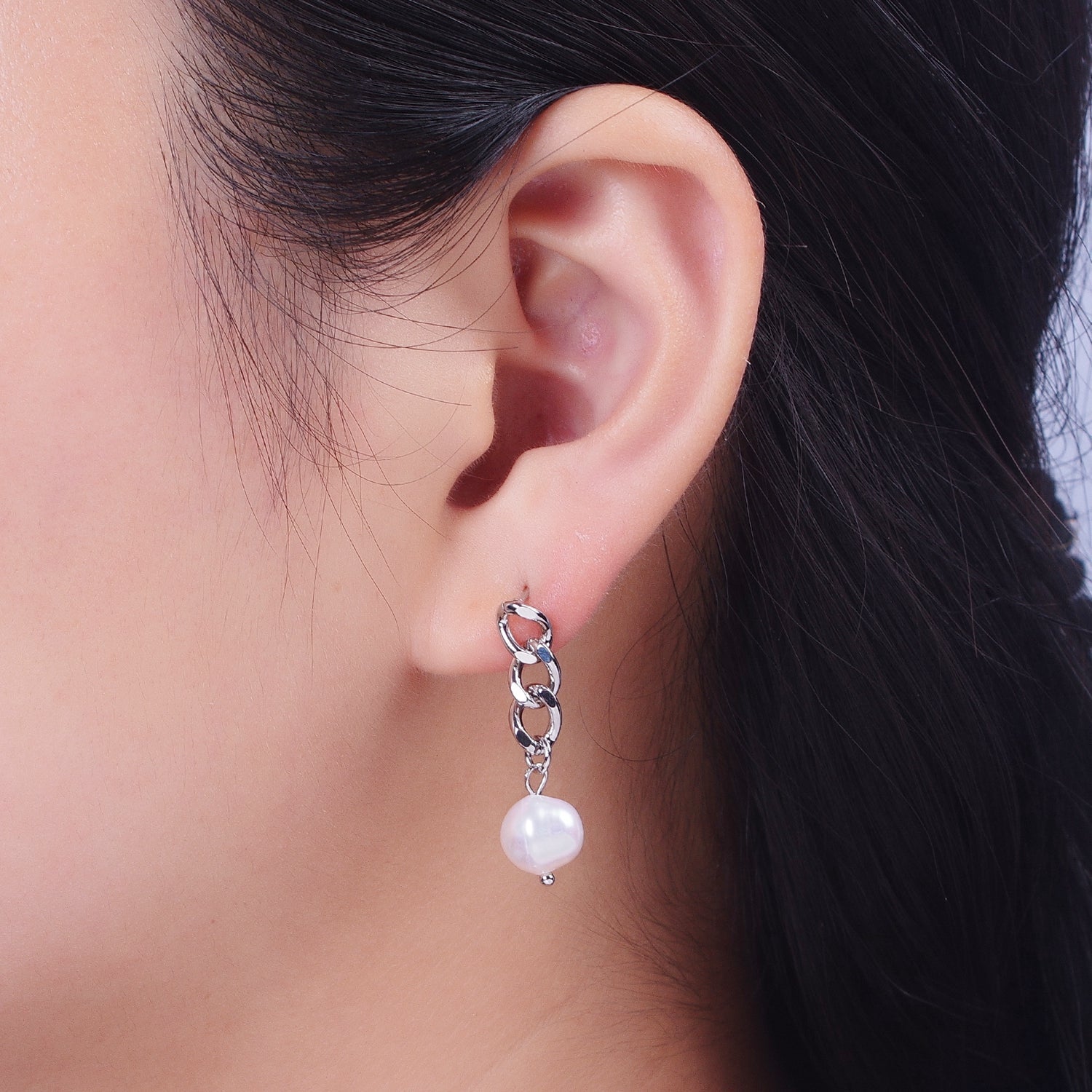 Pearl Dangle Earrings / Chain Earrings Gold Silver Pearl Earrings Stud Earring Curb Chain G-844 G-852 - DLUXCA