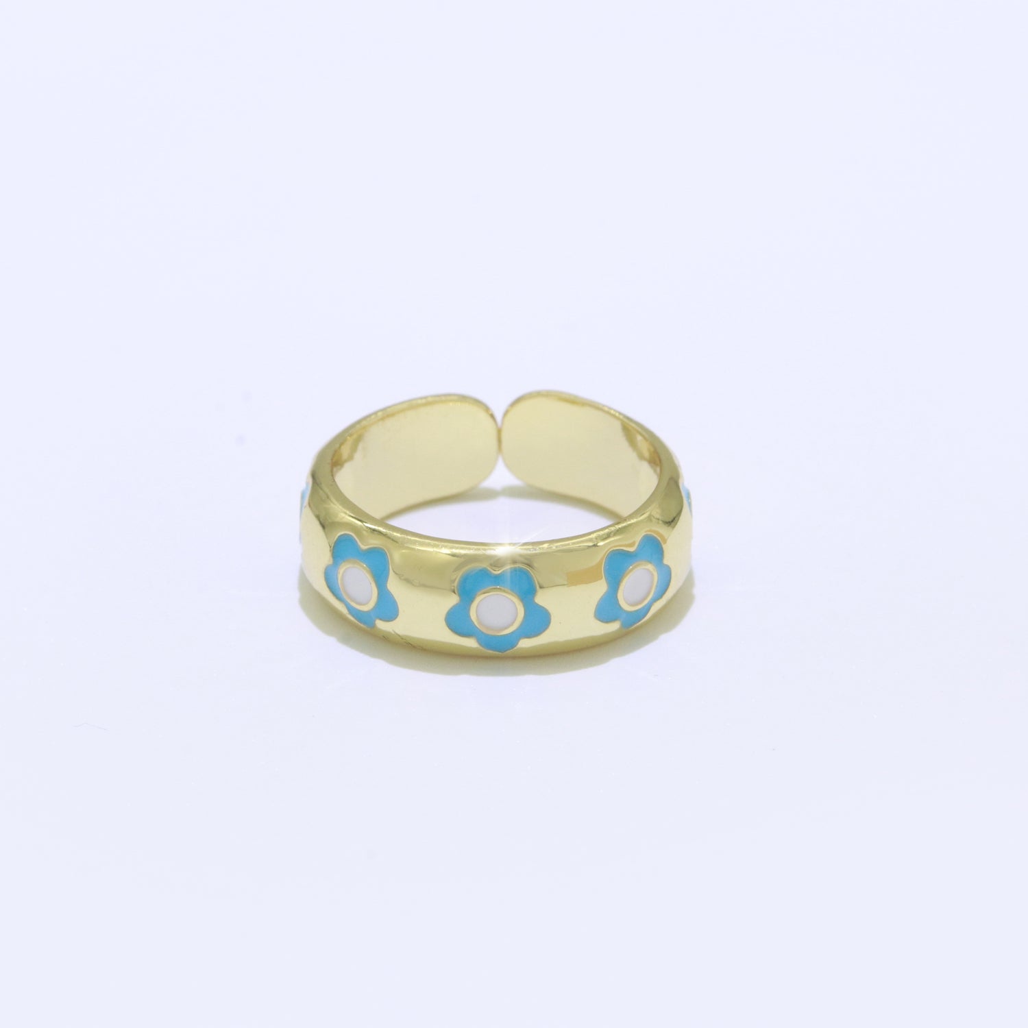 Gold Daisy Enamel Open Adjustable Ring Minimalist Jewelry Stackable Midi Ring - DLUXCA