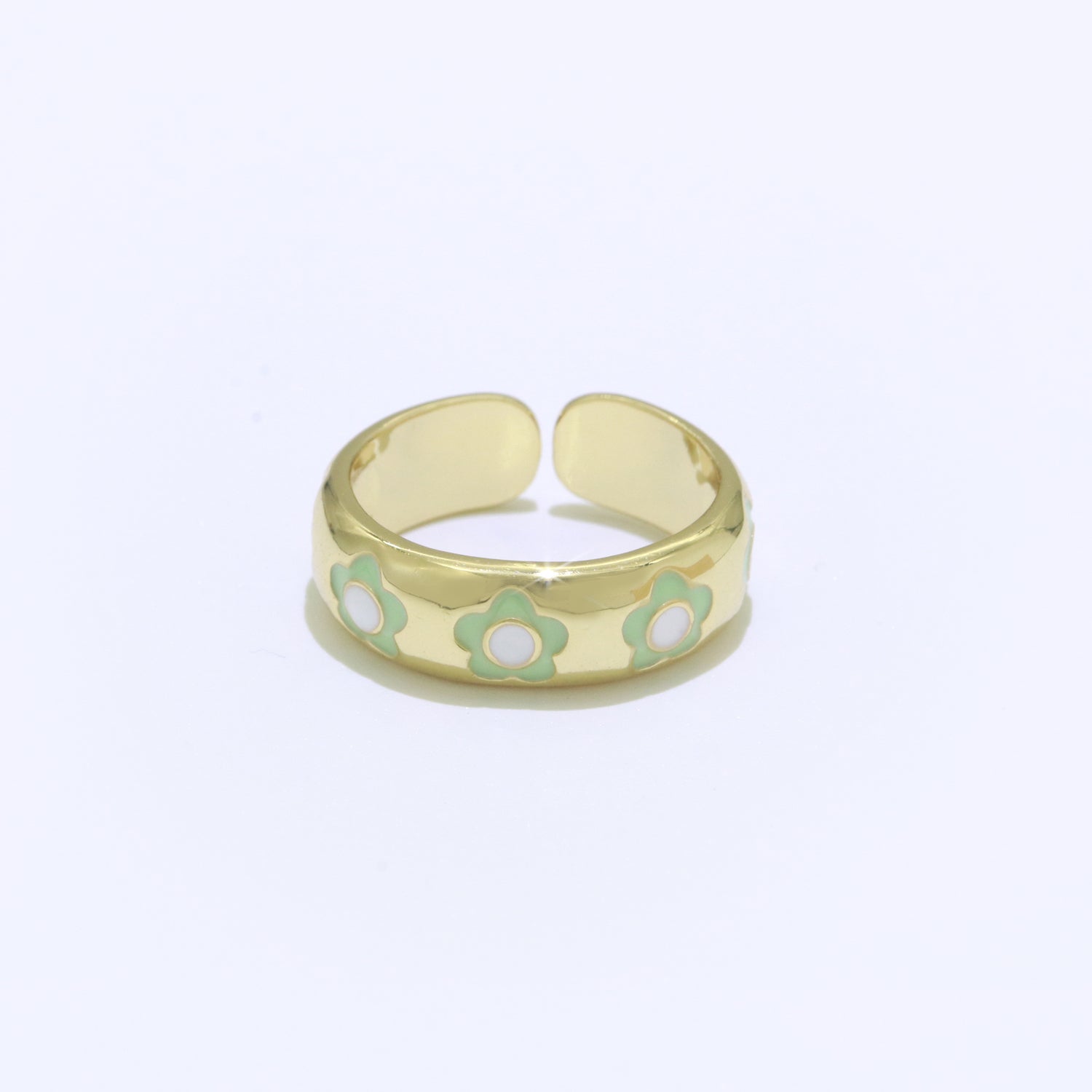 Gold Daisy Enamel Open Adjustable Ring Minimalist Jewelry Stackable Midi Ring - DLUXCA