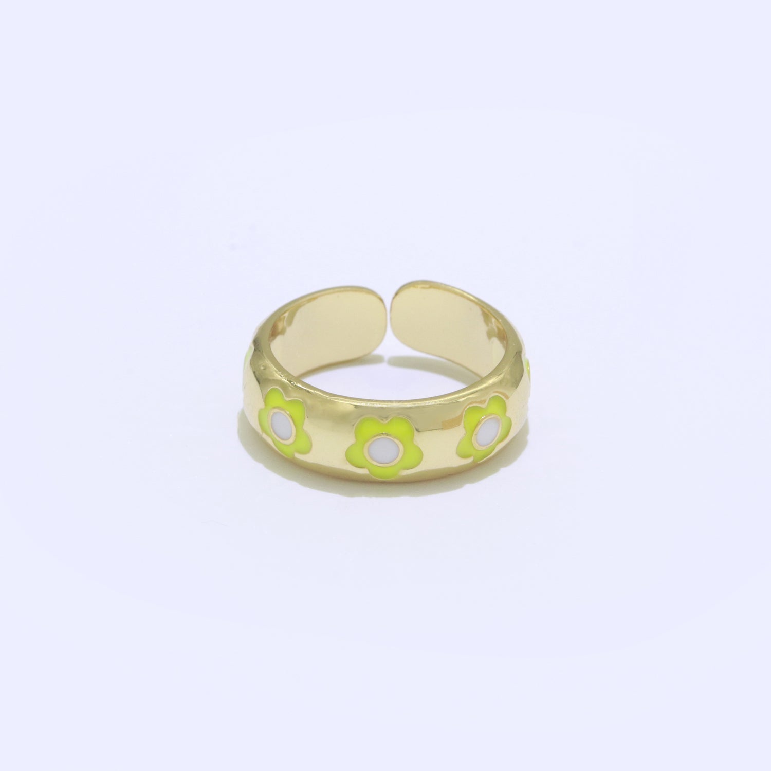 Gold Daisy Enamel Open Adjustable Ring Minimalist Jewelry Stackable Midi Ring - DLUXCA