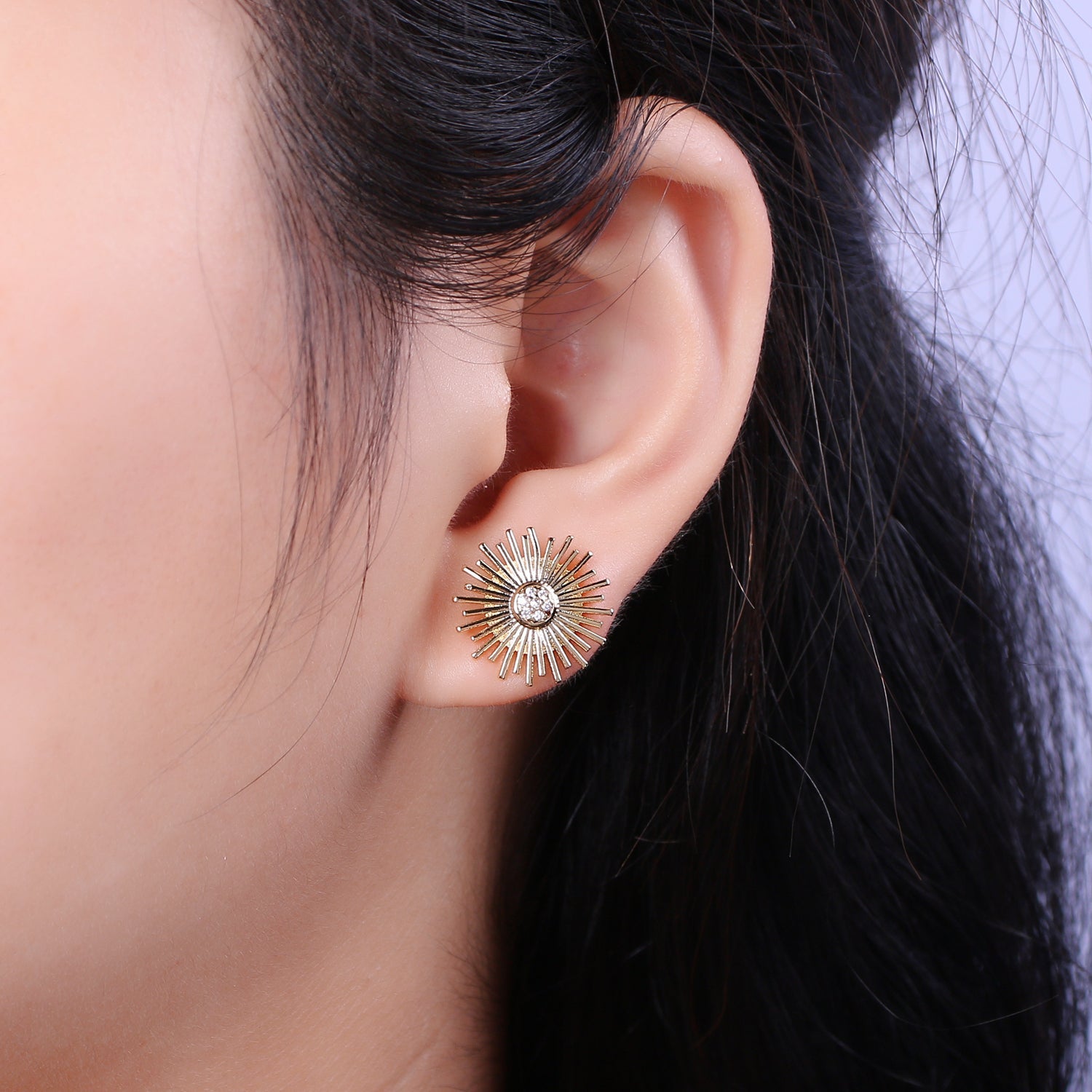 Dainty Sun earrings • sun stud earrings • gold sun earrings • gold stud earrings • Cz Everday earrings • small earrings - DLUXCA