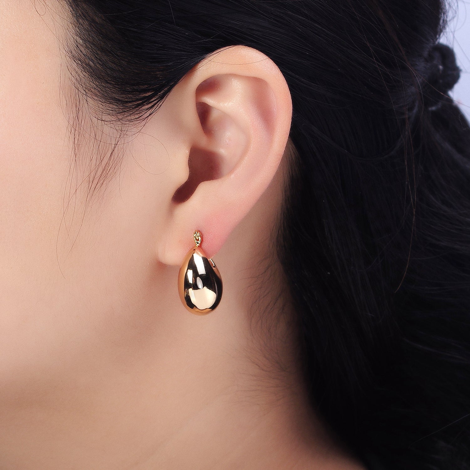 16K Gold Filled Chubby Dome Latch Hoop Earrings in Gold & Silver | AB555 AB556 - DLUXCA