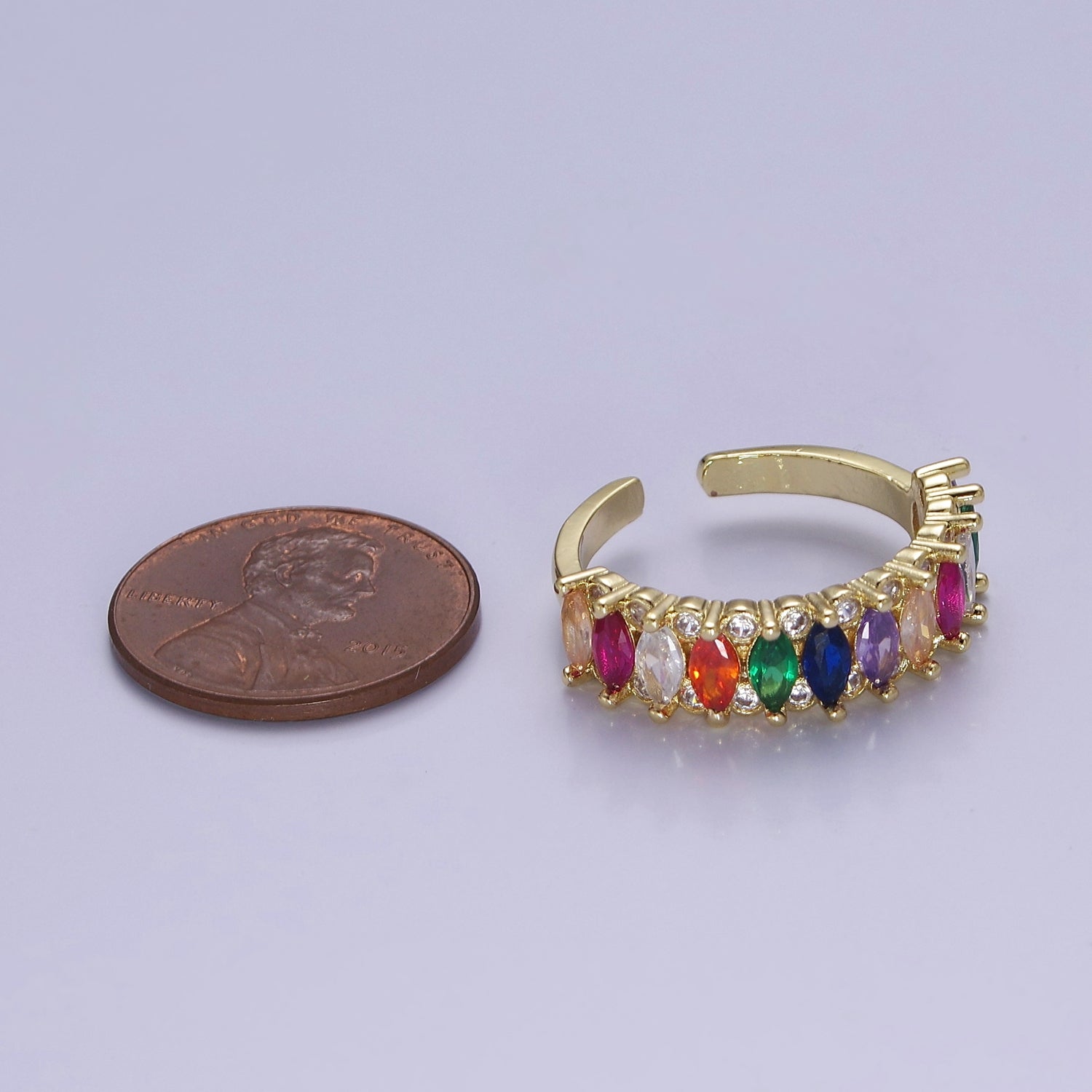 Colorful Marquise Pave Ring Rainbow Statement Ring Open Adjustable V-334 V-340 - DLUXCA