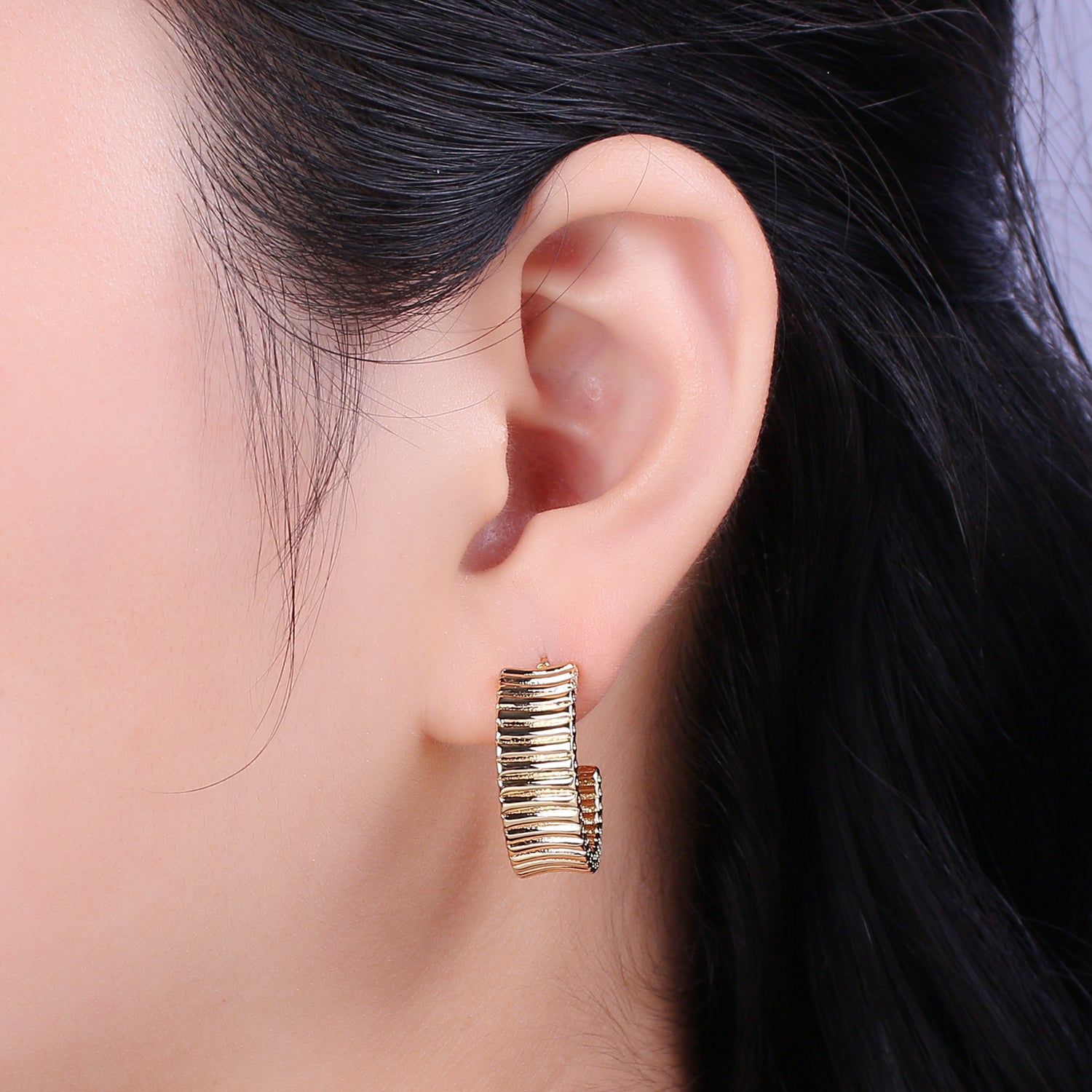 Chunky Striped hoop earrings, Modern hoop earrings 24K Gold Filled Hoop earrings - DLUXCA