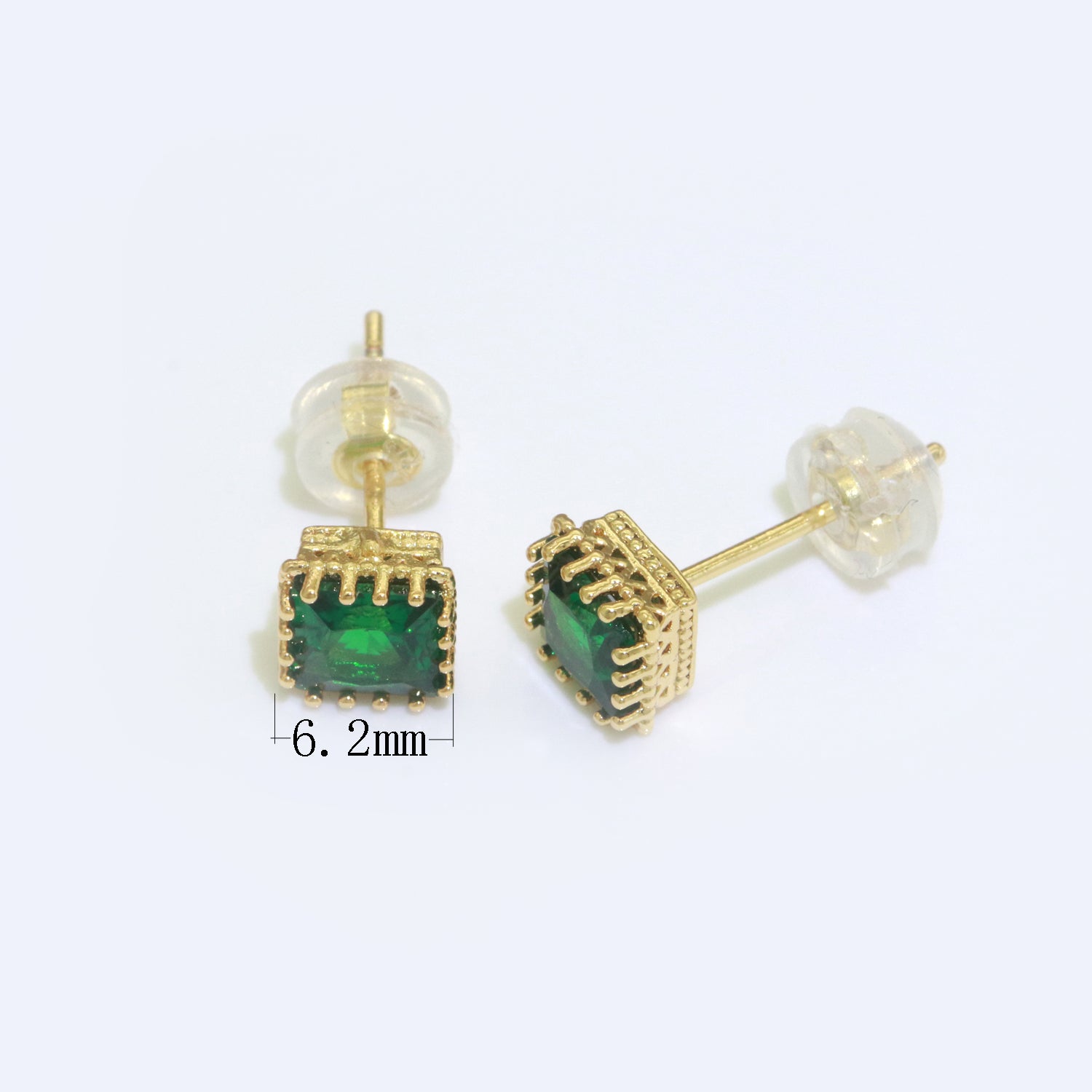 Green Emerald Stud Earring 18k Gold Filled Square Stud Minimalist Earring - DLUXCA