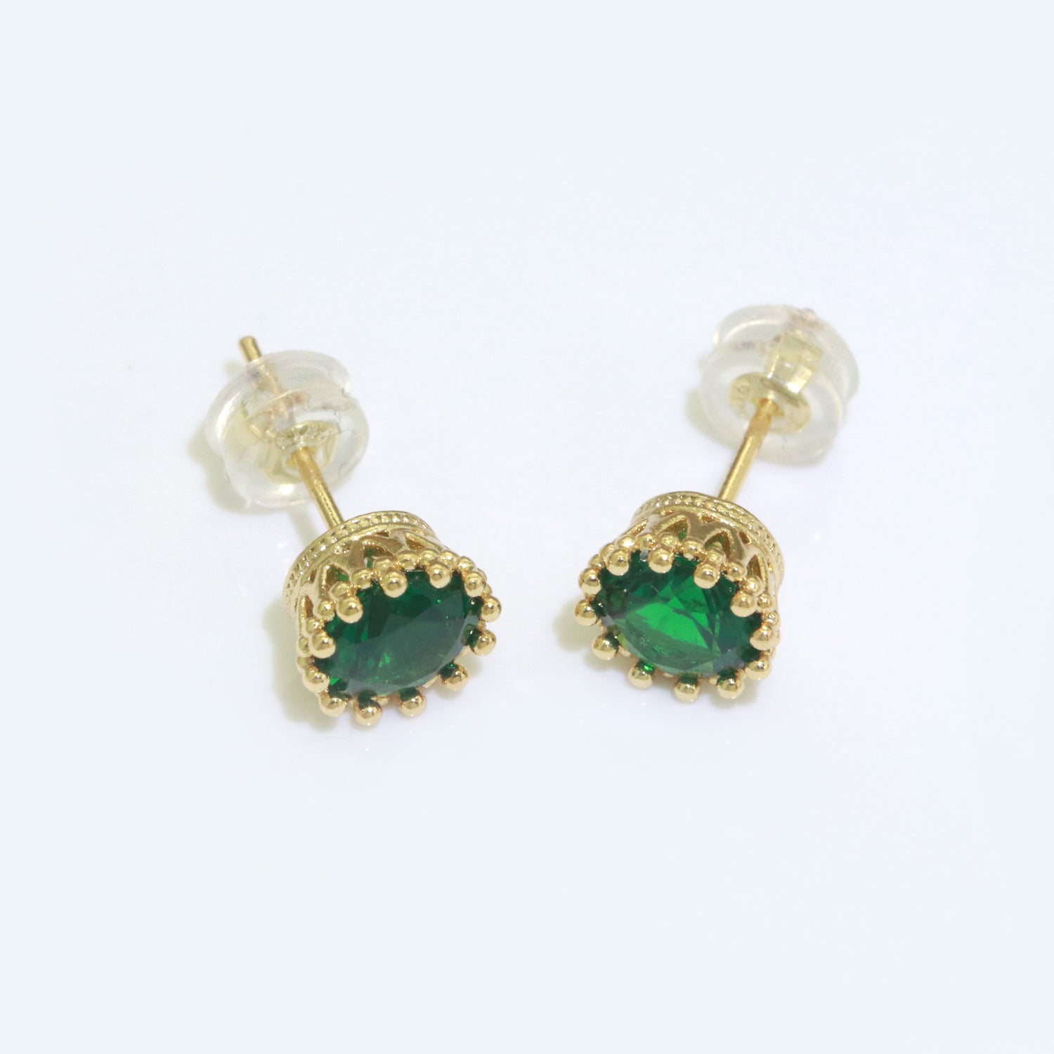Green Emerald Stud Earring 18k Gold Filled Round Circle Stud Minimalist Earring - DLUXCA