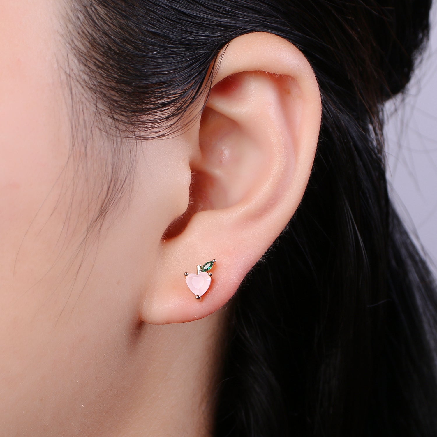 Gold Peach Stud Earring, Crystal Berry Studs, Pink Heart Fruit Earring, Minimalist Earring, Dainty Earrings for Girls Gift - DLUXCA
