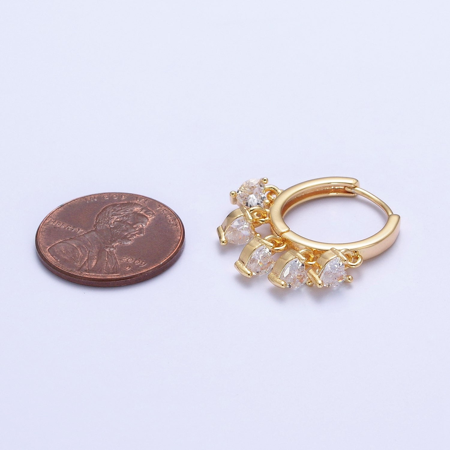 24K Gold Filled Four Heart Cubic Zirconia Charm Huggie Hoop Earrings T108-T111 X835 X836 - DLUXCA