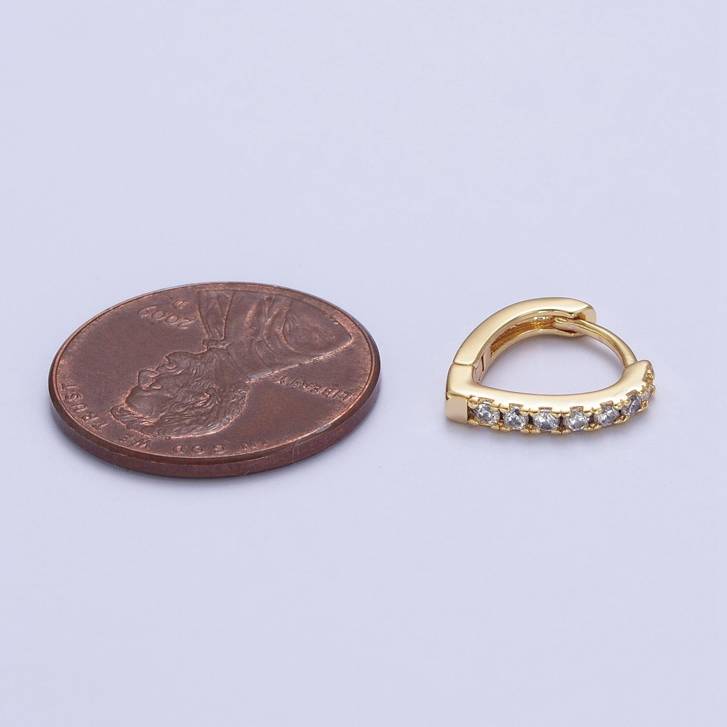 24K Gold Filled Micro Pave Cubic Zirconia 12mm Teadrop Huggie Hoop Earrings, T-042 - DLUXCA