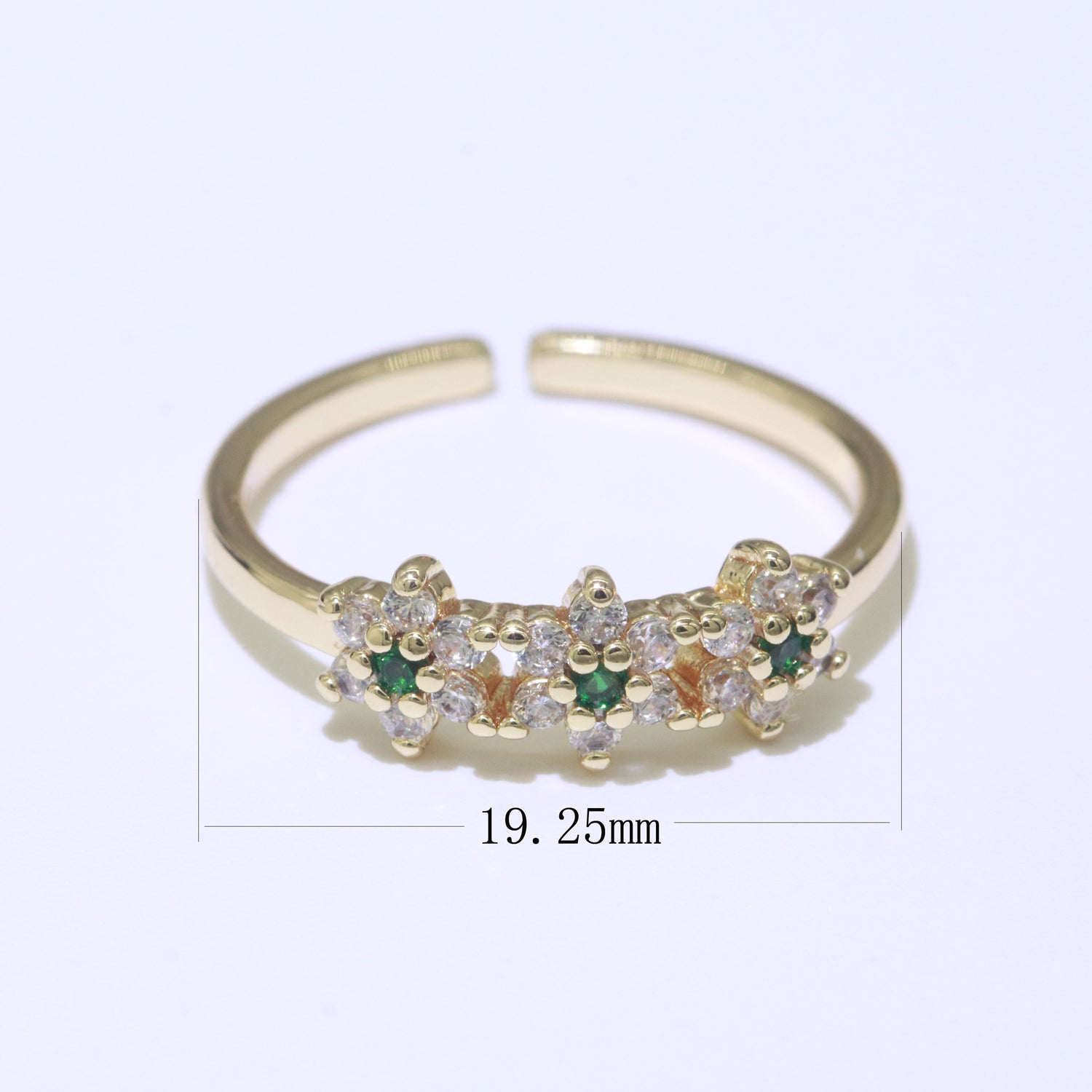 Dainty Flower Ring Open Adjustable Ring Cubic Zirconia Clear/Green/Red Cz Stone - DLUXCA