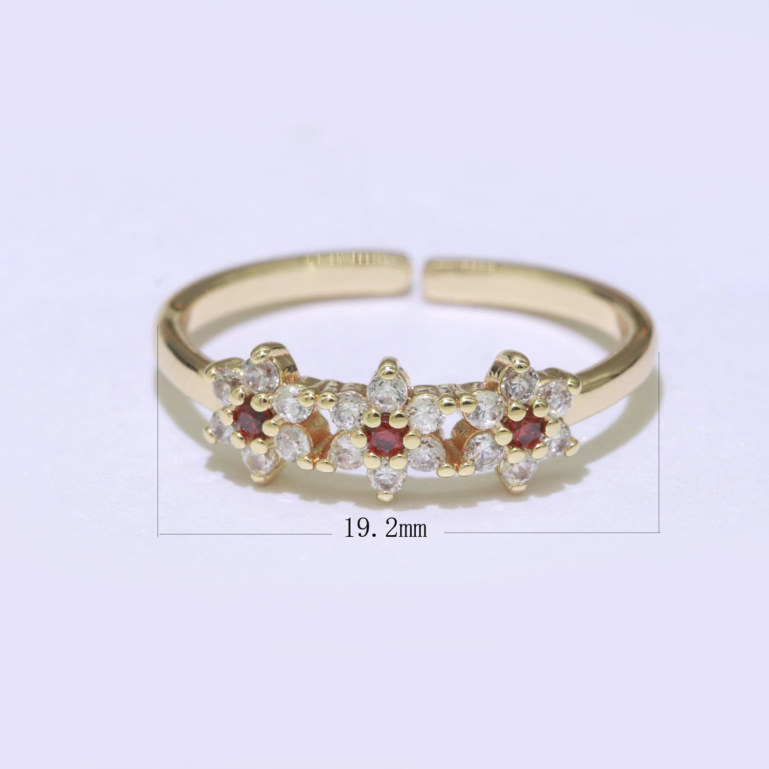 Dainty Flower Ring Open Adjustable Ring Cubic Zirconia Clear/Green/Red Cz Stone - DLUXCA