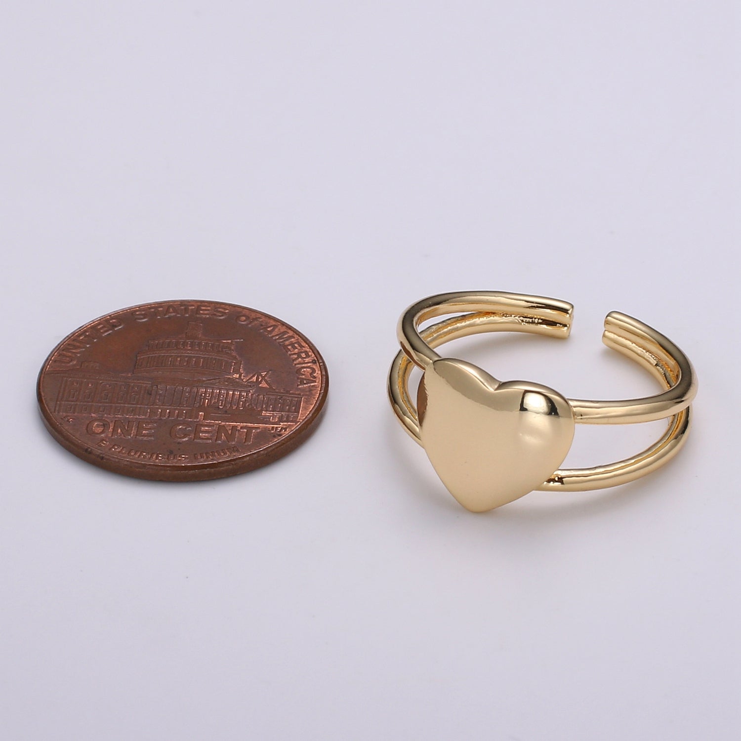 1pc Heart 24k Gold Ring, Adjustable Gold Curb Ring, Simple Heart Ring, Valentine Ring R454 - DLUXCA