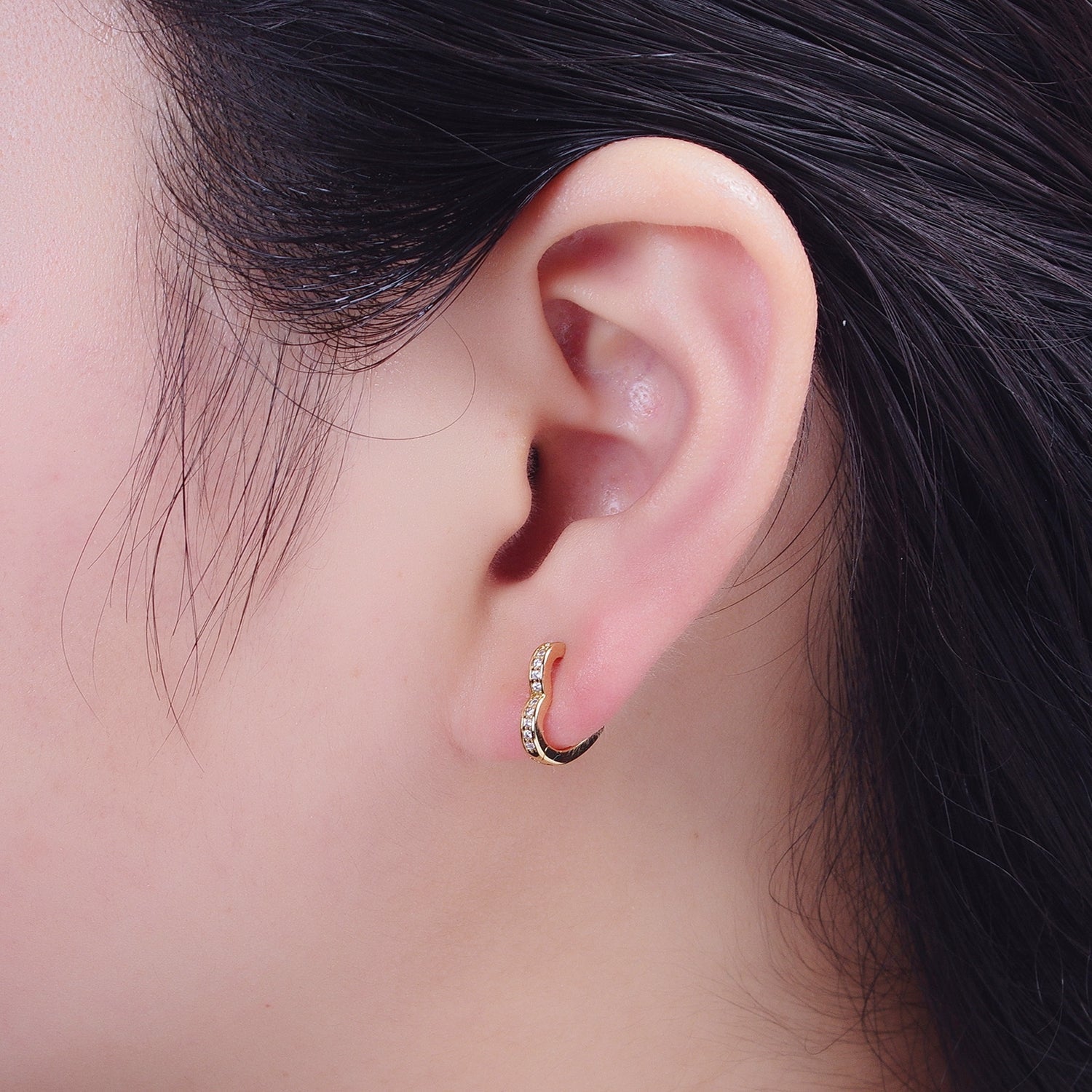 24K Gold Filled Micro Pave Heart Love Huggie Hoop Earrings Jewelry Gift For Valentine | T027 T028 X840 - DLUXCA