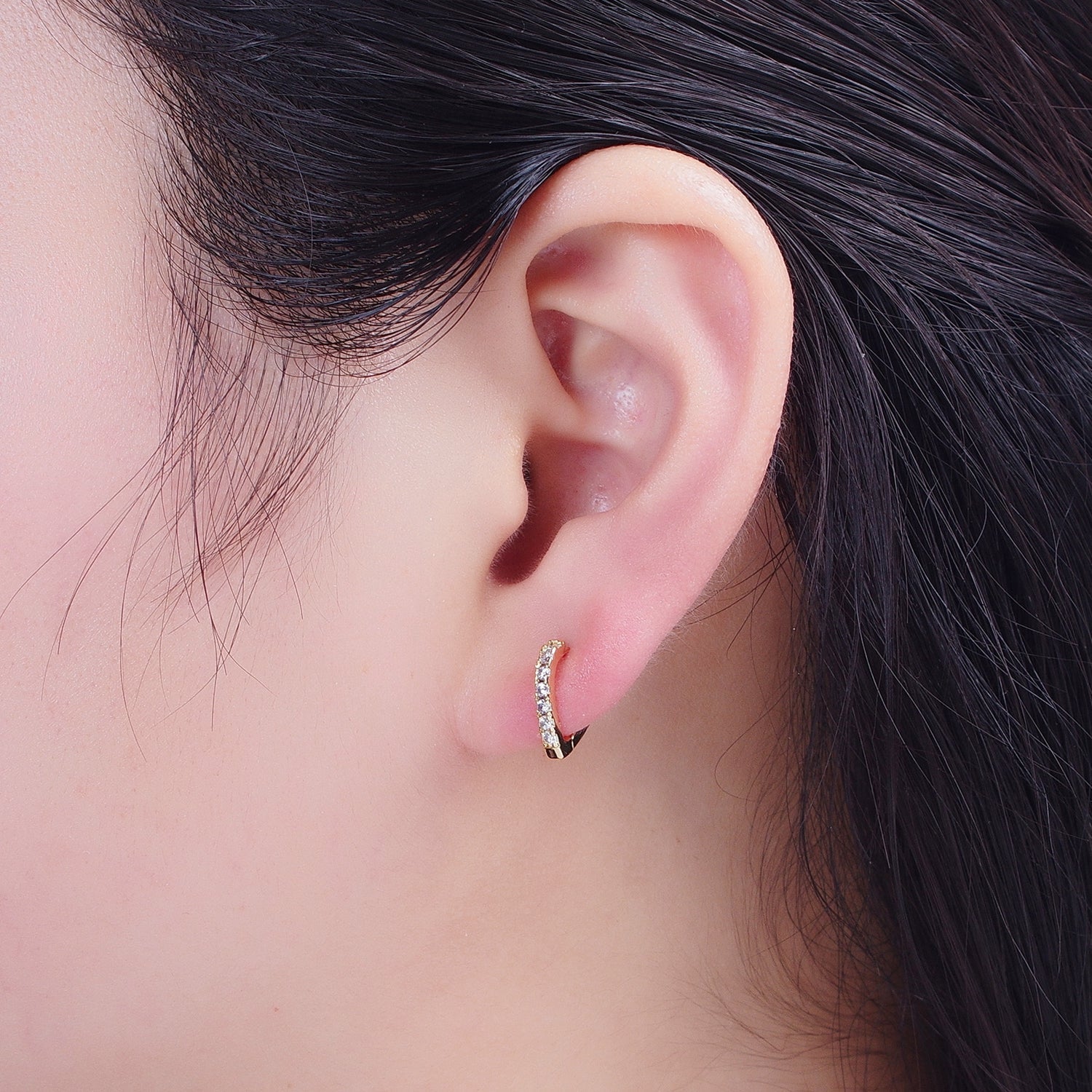 24K Gold Filled Micro Pave Cubic Zirconia 12mm Teadrop Huggie Hoop Earrings, T-042 - DLUXCA
