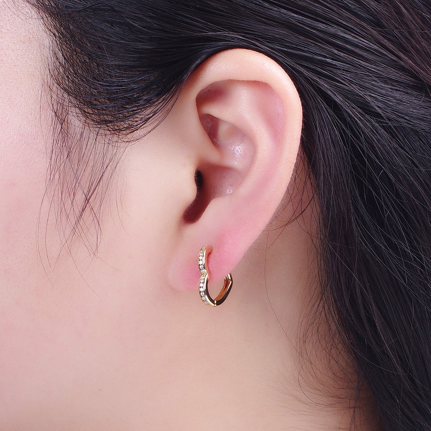 24K Gold Filled Micro Pave Heart Love Huggie Hoop Earrings Jewelry Gift For Valentine | T027 T028 X840 - DLUXCA
