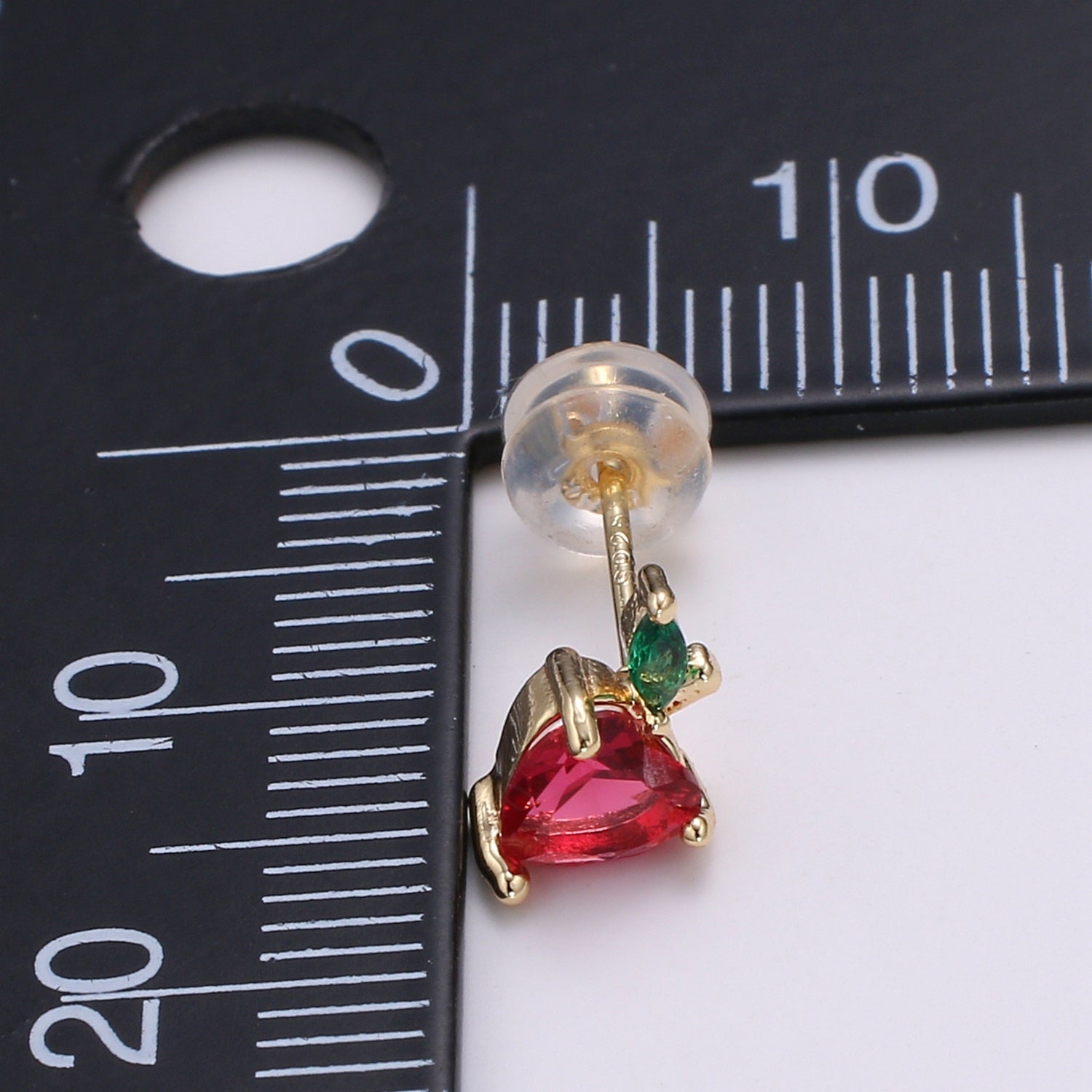 1pair Gold Filled Tiny Strawberry Stud Earrings, Colored CZ Crystal Mini Fruity Natural Golden Formal/Casual Daily Wear Earring Jewelry P015 - DLUXCA
