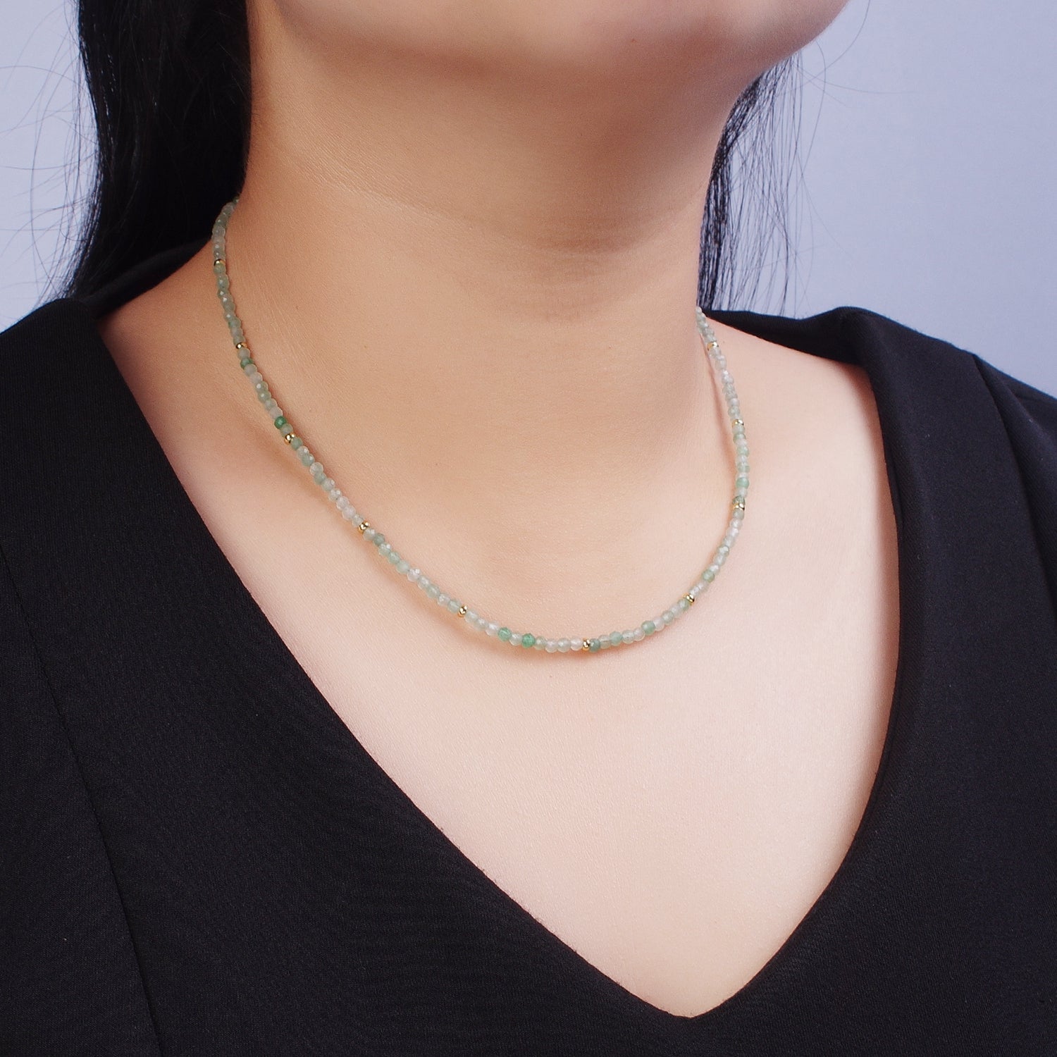 Dainty Green Prehnite Beaded Necklace Ready to Wear 17.5 inch + 1.5 Inch extender WA-1196 - DLUXCA